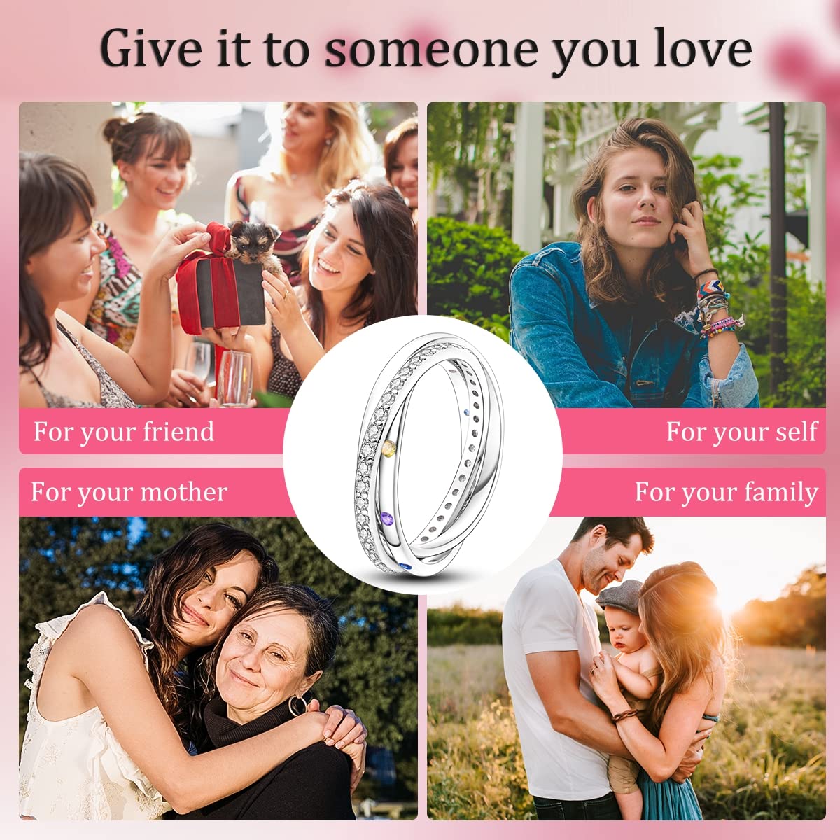 NARMO 925 Sterling Silber Frauen Ringe Mond Stern Ring Evil Eye Ring Bunte Cubic Zirkonia Ring Stapelbare Vintage Ringe Statement Ringe für Frauen Größe 52-60mm