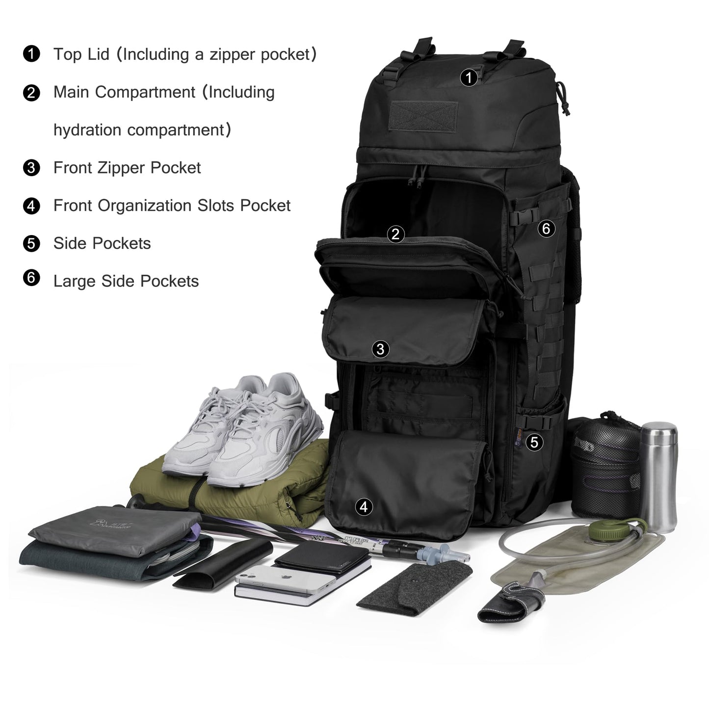 ELB Marder Mardingtop 75L Rucksack Taktischer Rucksack Wanderrucksack Trekkingrucksack YKK Zipper mit der großen Kapazität
