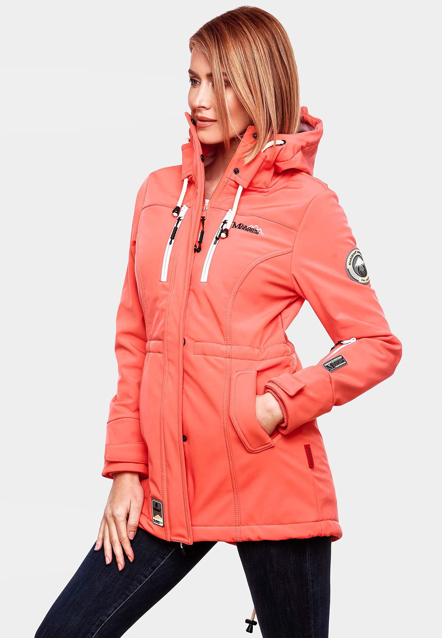 MARIKOO Damen Übergangsjacke Softshellmantel wasserdicht atmungsaktiv mit Kapuze Zimtzicke XS-3XL