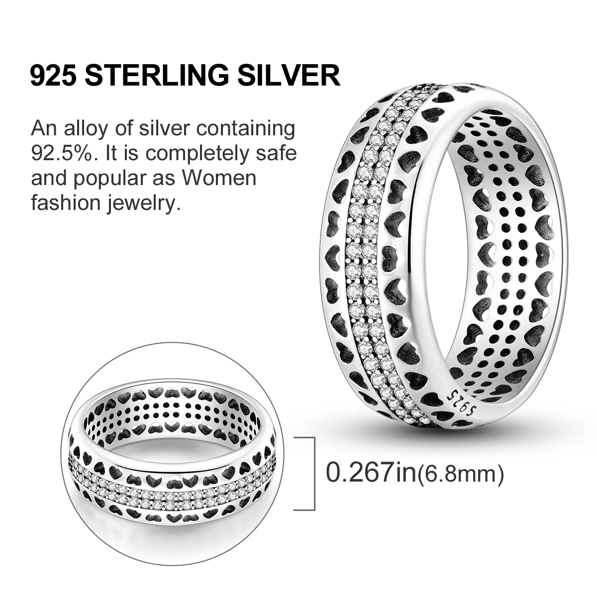 NARMO 925 Sterling Silber Frauen Ringe Mond Stern Ring Evil Eye Ring Bunte Cubic Zirkonia Ring Stapelbare Vintage Ringe Statement Ringe für Frauen Größe 52-60mm