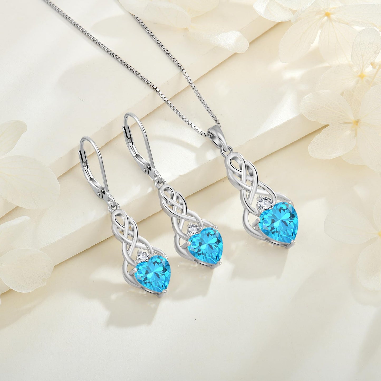 FJ Unendlichkeit Keltischer Knoten Kette Damen 925 Sterling Silber Geburtsstein Anhänger Irischer Glücksschmuck Geschenke für Frauen Mutter Freundin Mama