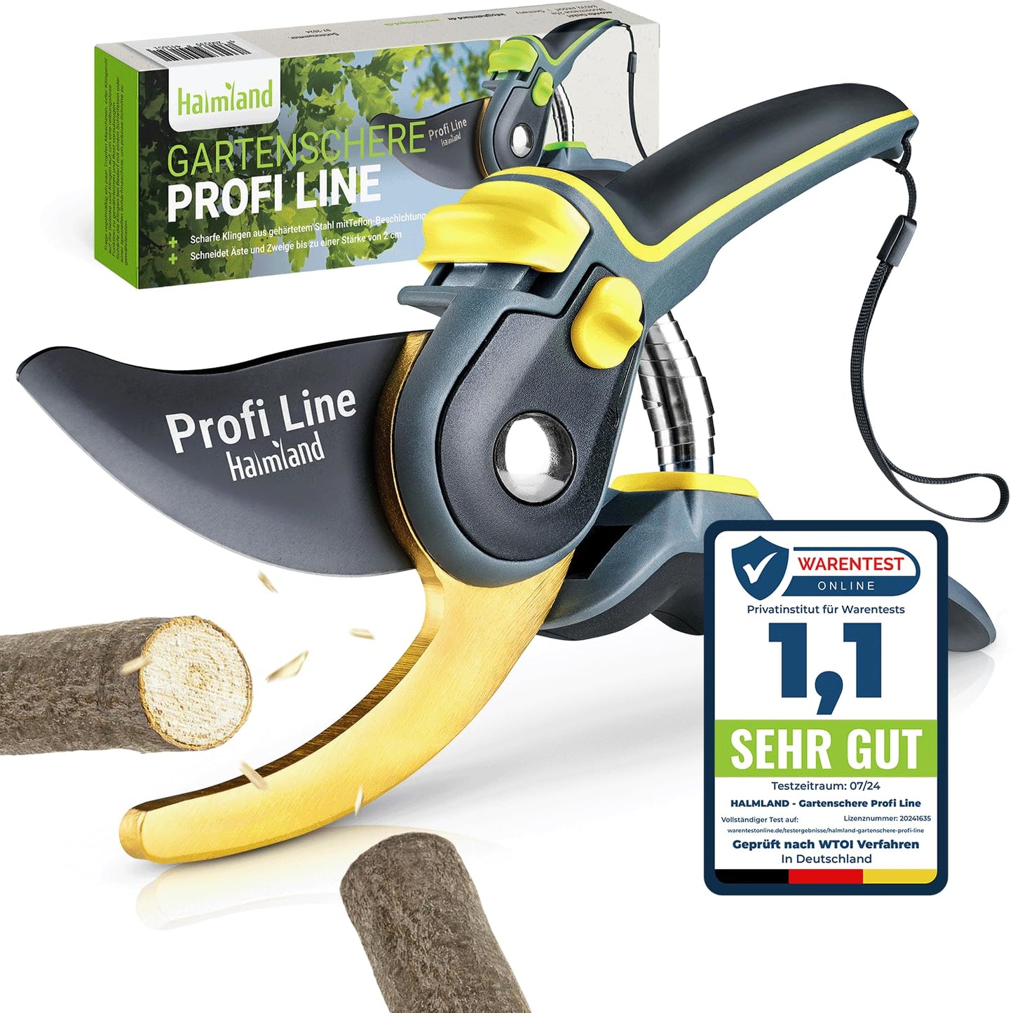 ELB halmland® Premium Gartenschere mit scharfer SK5 Stahlklinge | Astschere, Pflanzenschere | schneidet Äste bis 20mm Durchmesser | Teflon-Antihaftbeschichtung | für große & kleine Hände | Grün