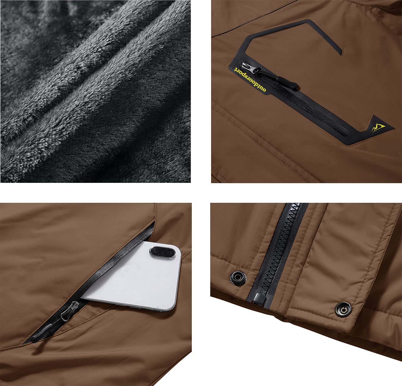 KEFITEVD Herren Skijacke Atmungsaktiv Warm Gefüttert Winterjacke mit Abnehmbarer Kapuze Snowboardjacke Wasserdicht Outdoorjacke