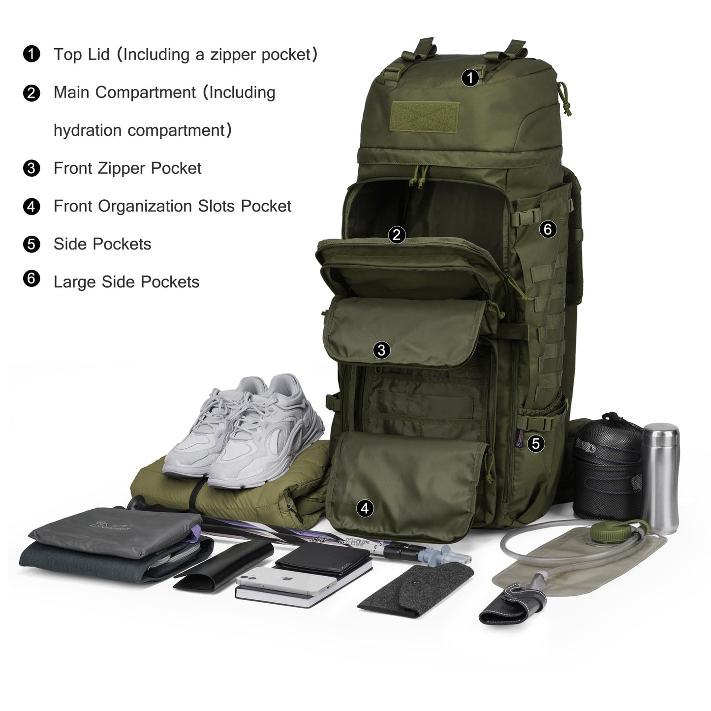ELB Marder Mardingtop 75L Rucksack Taktischer Rucksack Wanderrucksack Trekkingrucksack YKK Zipper mit der großen Kapazität