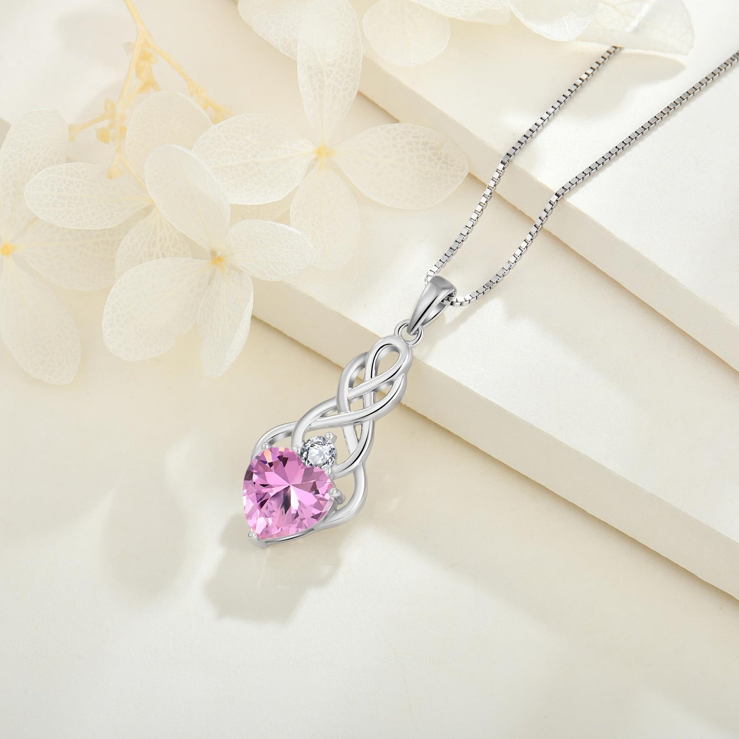 FJ Unendlichkeit Keltischer Knoten Kette Damen 925 Sterling Silber Geburtsstein Anhänger Irischer Glücksschmuck Geschenke für Frauen Mutter Freundin Mama
