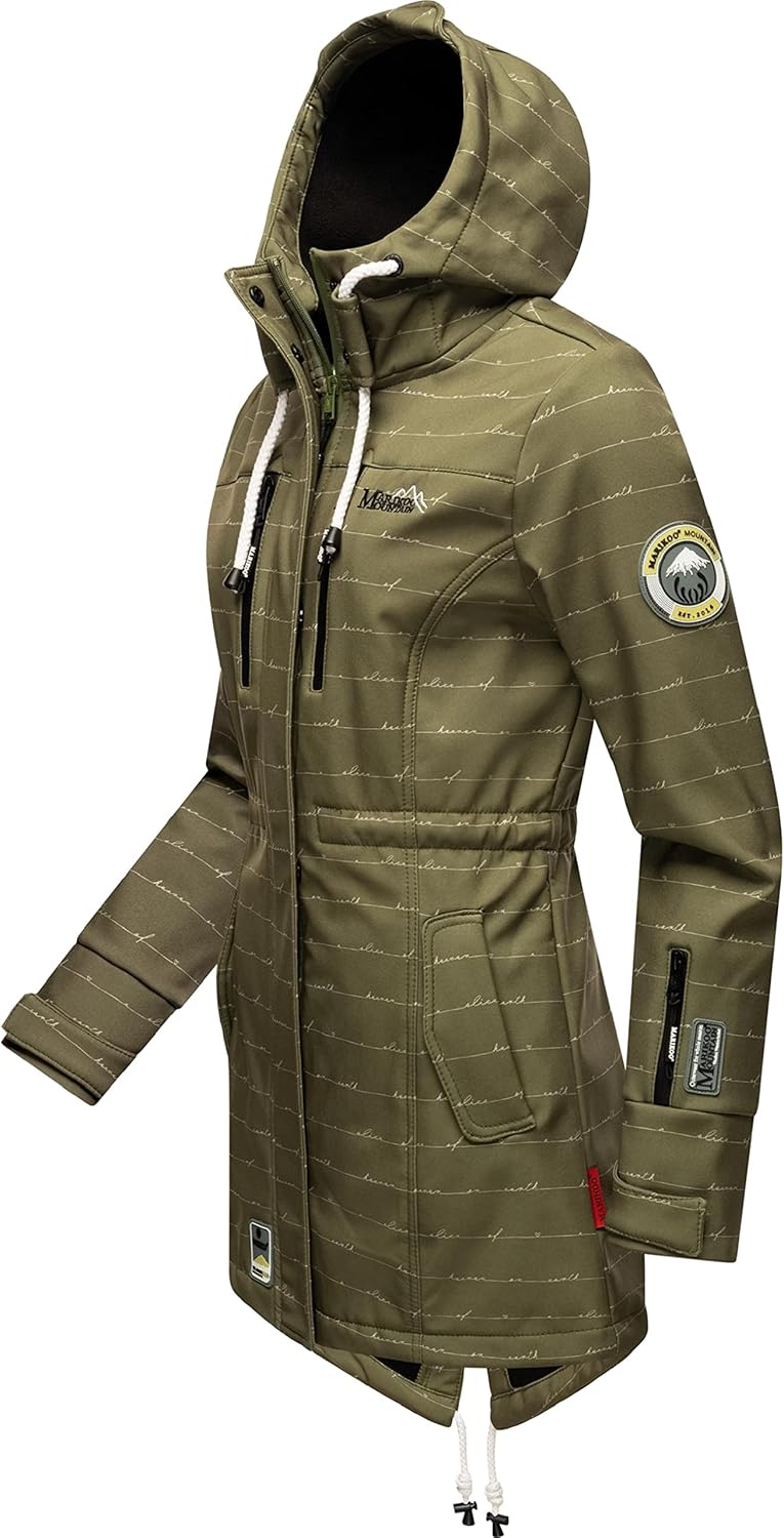 MARIKOO Damen Übergangsjacke Softshellmantel wasserdicht atmungsaktiv mit Kapuze Zimtzicke XS-3XL