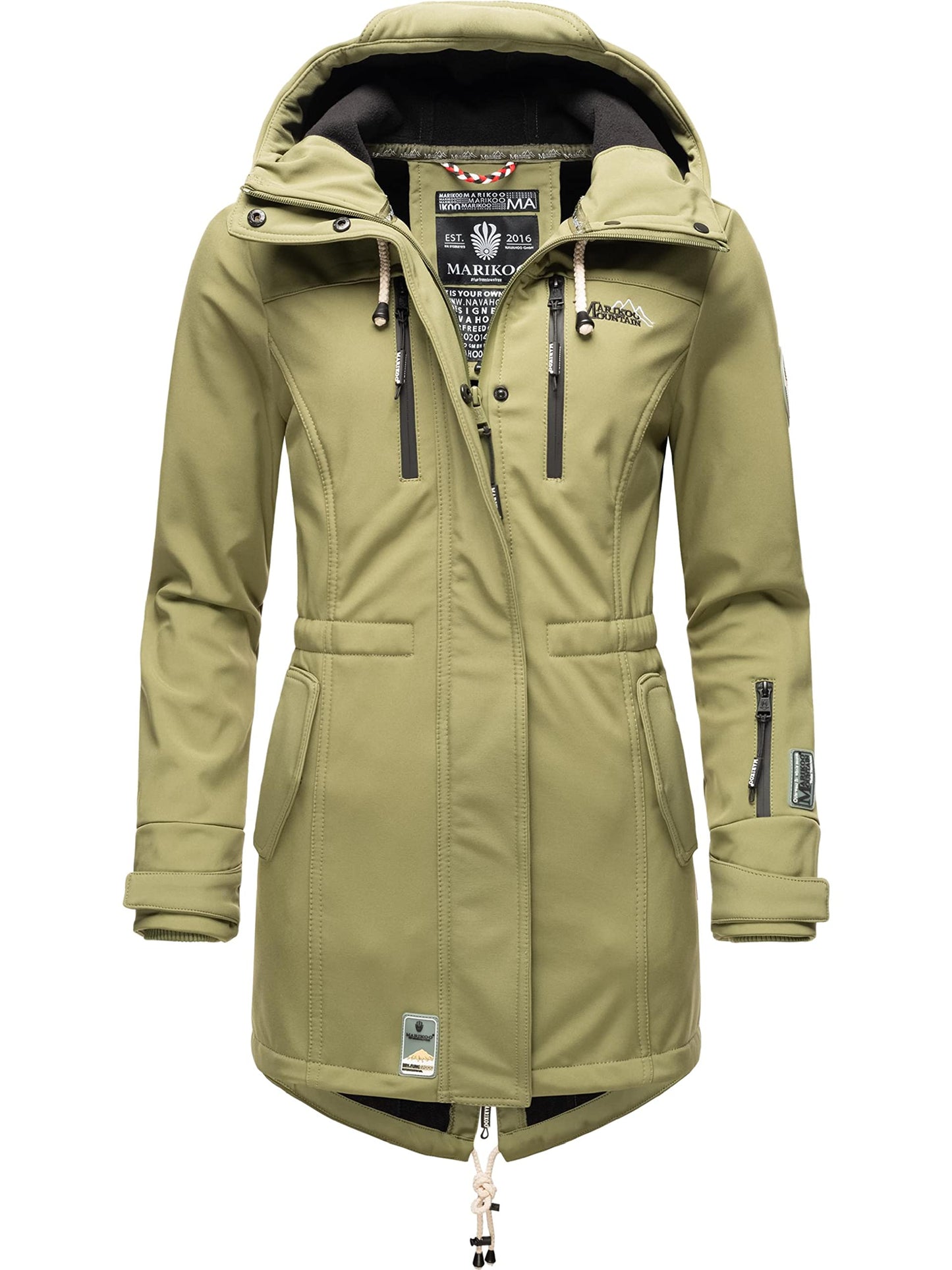 MARIKOO Damen Übergangsjacke Softshellmantel wasserdicht atmungsaktiv mit Kapuze Zimtzicke XS-3XL