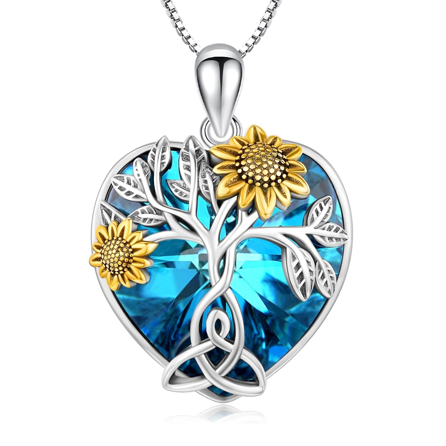 Ederseensucht-Sonnenblumen-Halskette, 925er Sterlingsilber, Gänseblümchen/Rose/Mondstein, Sonnenblumen-Baum des Lebens-Anhänger-Halskette, Sonnenblumen-Schmuck, Geschenke für Frauen, Mädchen, Mütter