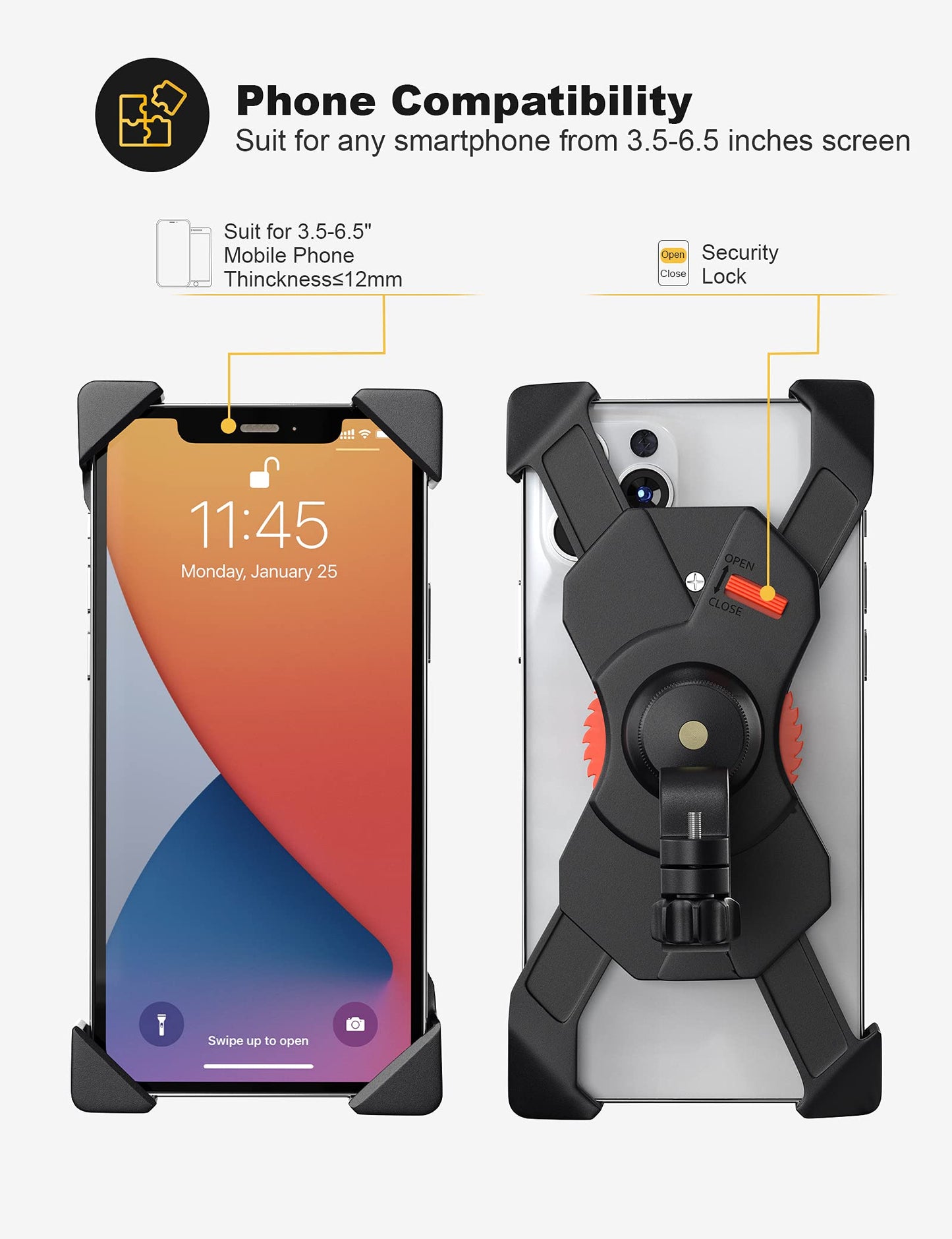 Grefay Fahrrad Handyhalterung Universal Motorrad Handy Halterung für 3,5-6,5 Zoll Smartphone mit 360° Drehbar