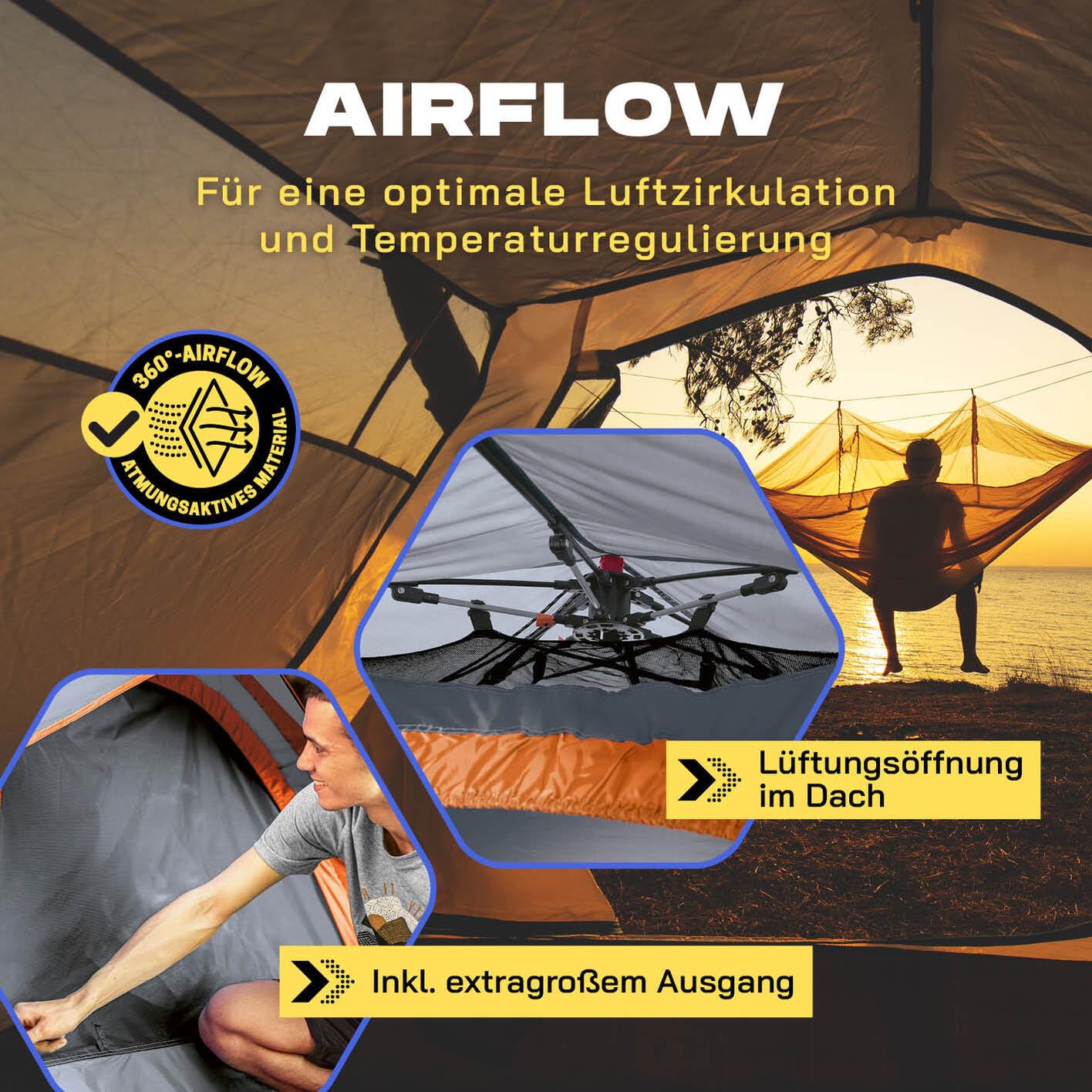 Lumaland Camping Zelt | Leichtes Pop Up Wurfzelt | 2-3 Personen Kuppelzelt | Trekking & Festival Igluzelt | Sekundenzelt Wasserdicht 210x190x110cm | Wind- & Sonnenschutz | Mit 1 & 2 Eingängen