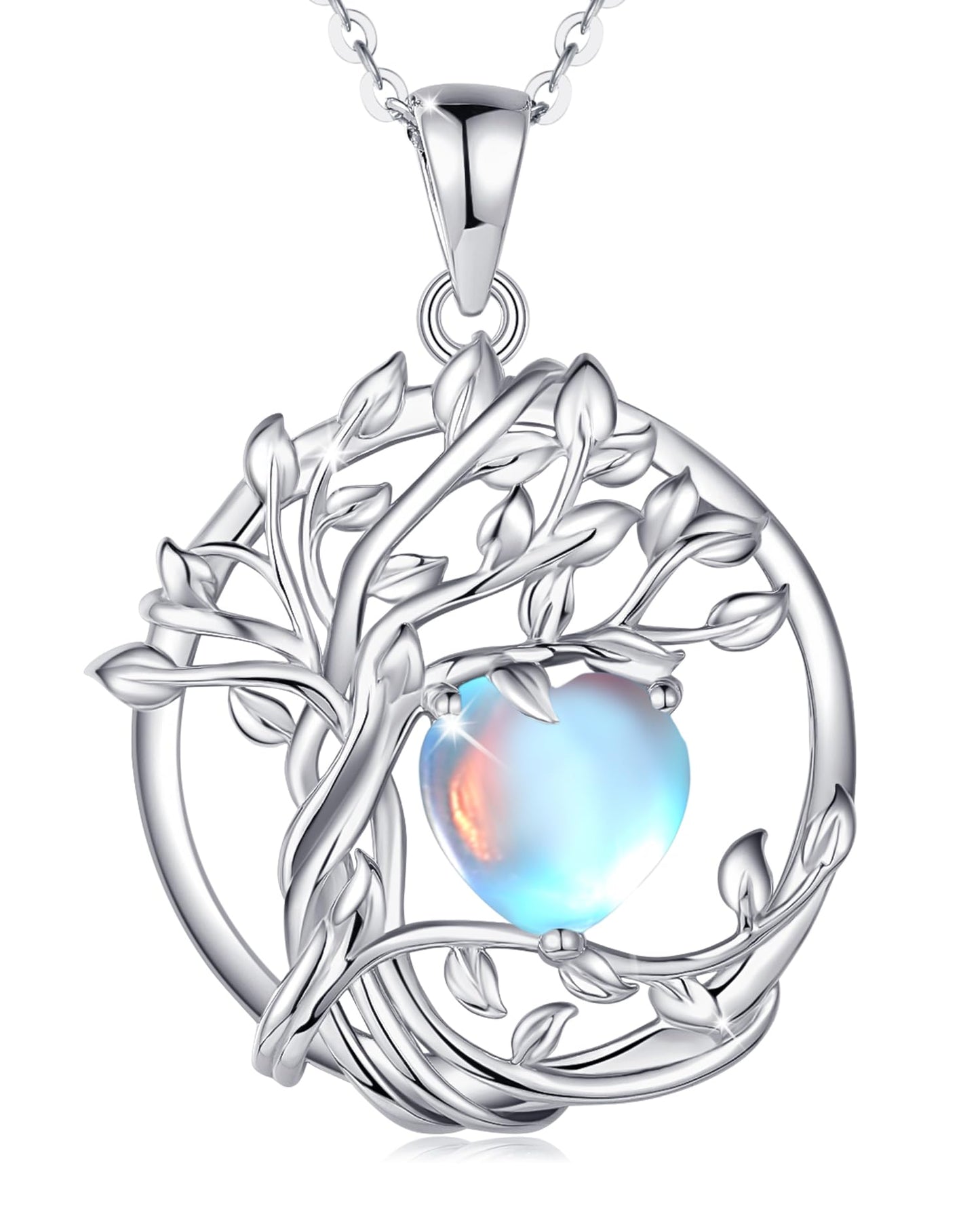 Edersee Lebensbaum Birthstone Kette für Damen 925 Sterling Silber Baum des Lebens Birthstone Anhänger Halskette Schmuck Geschenke für Frauen Mädchen, Kettenlänge: 40+5 cm