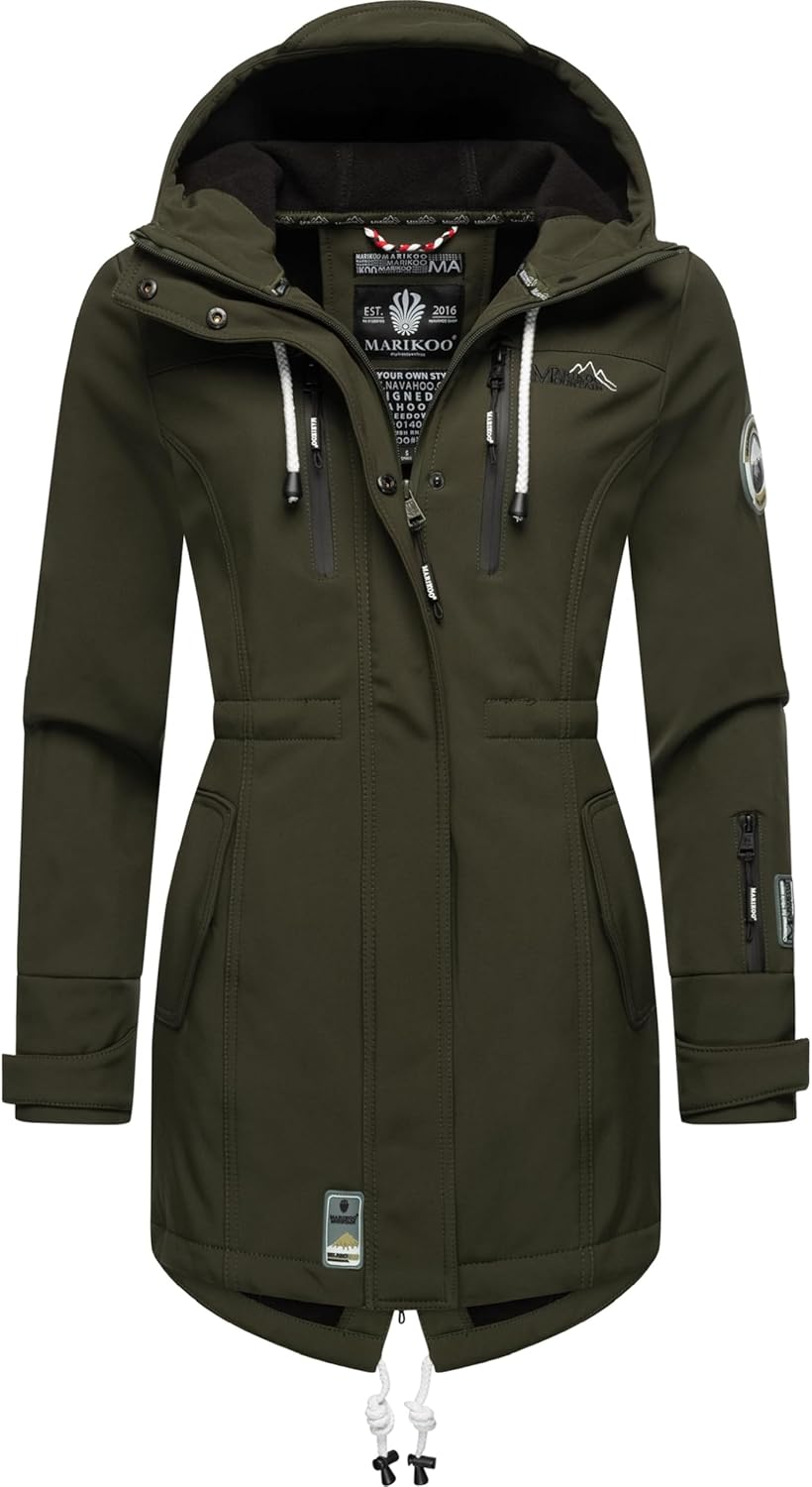 MARIKOO Damen Übergangsjacke Softshellmantel wasserdicht atmungsaktiv mit Kapuze Zimtzicke XS-3XL