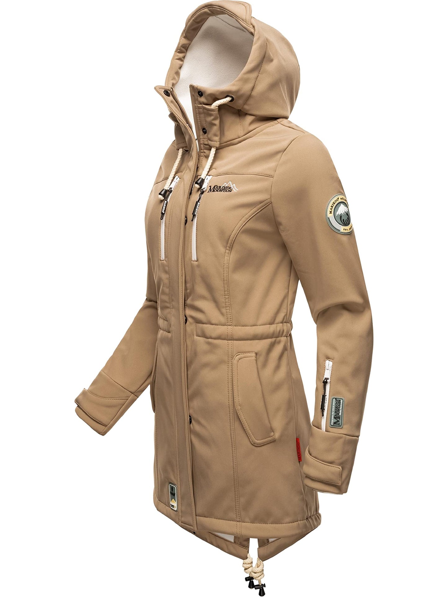 MARIKOO Damen Übergangsjacke Softshellmantel wasserdicht atmungsaktiv mit Kapuze Zimtzicke XS-3XL