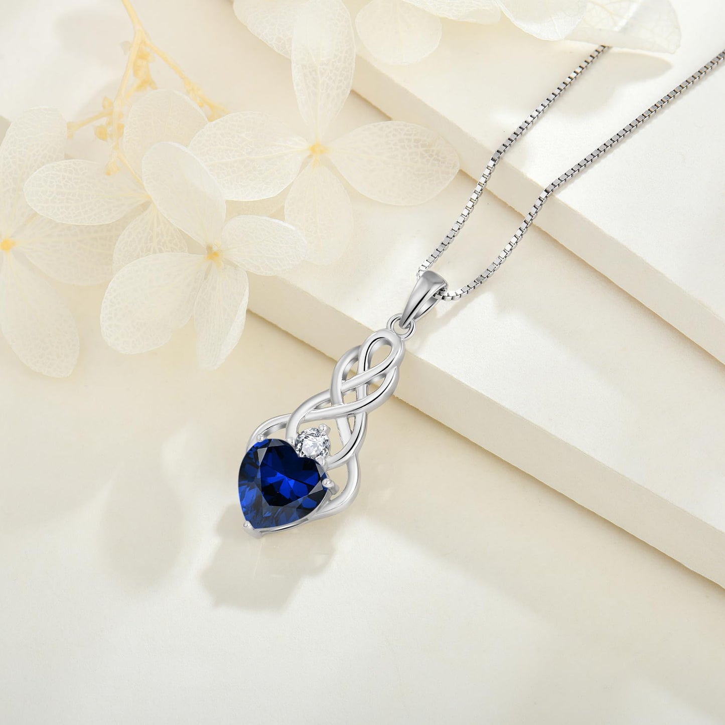 FJ Unendlichkeit Keltischer Knoten Kette Damen 925 Sterling Silber Geburtsstein Anhänger Irischer Glücksschmuck Geschenke für Frauen Mutter Freundin Mama