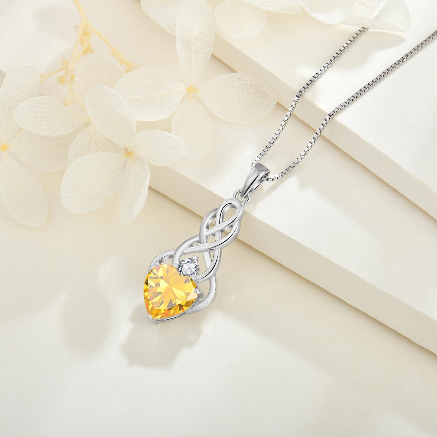 FJ Unendlichkeit Keltischer Knoten Kette Damen 925 Sterling Silber Geburtsstein Anhänger Irischer Glücksschmuck Geschenke für Frauen Mutter Freundin Mama