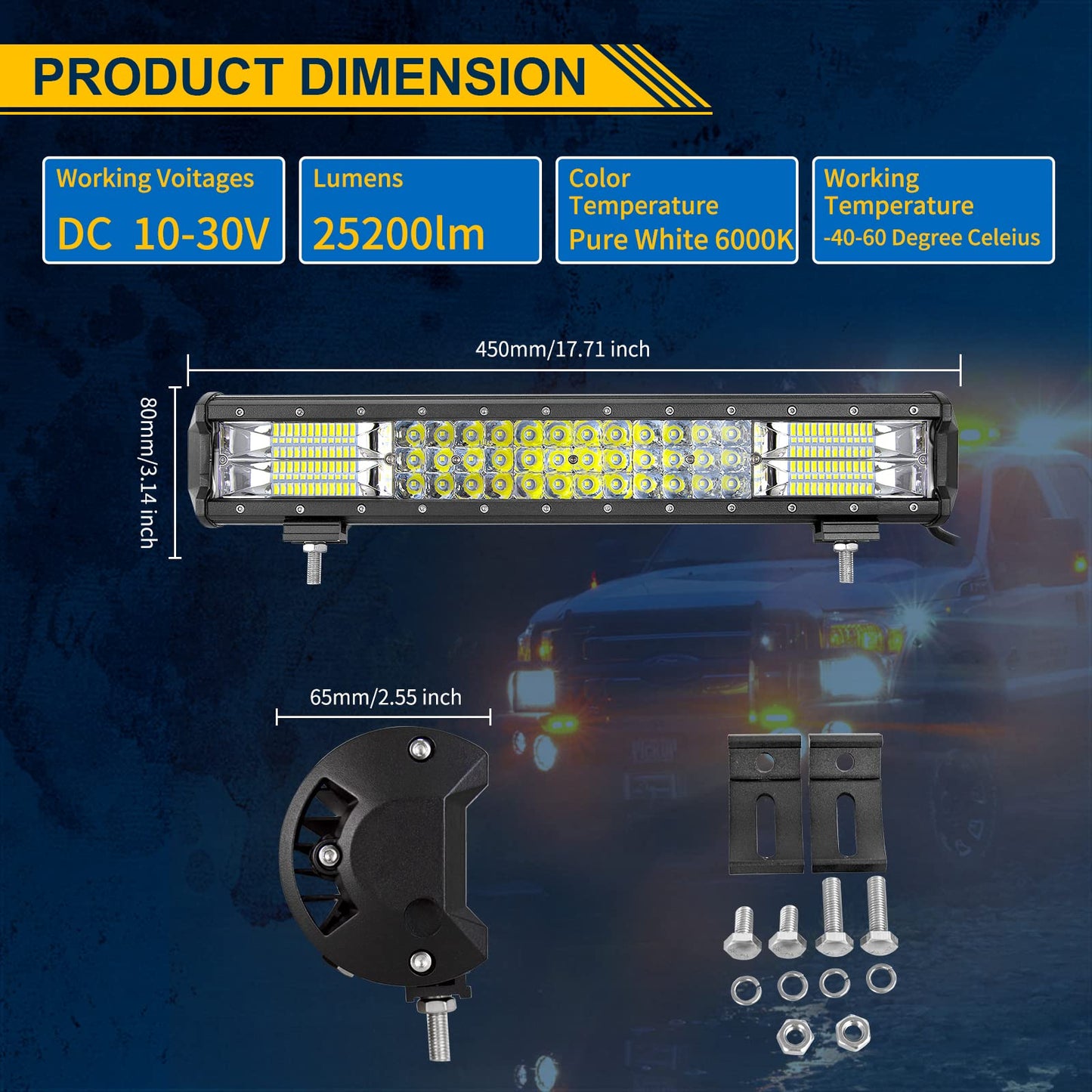 ELB AUXTINGS 22 Zoll 324W dreireihiger LED Arbeitslicht Bar Autoscheinwerfer Offroad Flutlicht Scheinwerfer 6000K imprägniern IP67 Arbeits-Licht 12V 24V