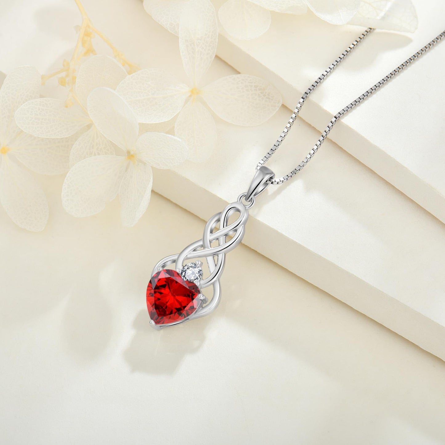 FJ Unendlichkeit Keltischer Knoten Kette Damen 925 Sterling Silber Geburtsstein Anhänger Irischer Glücksschmuck Geschenke für Frauen Mutter Freundin Mama