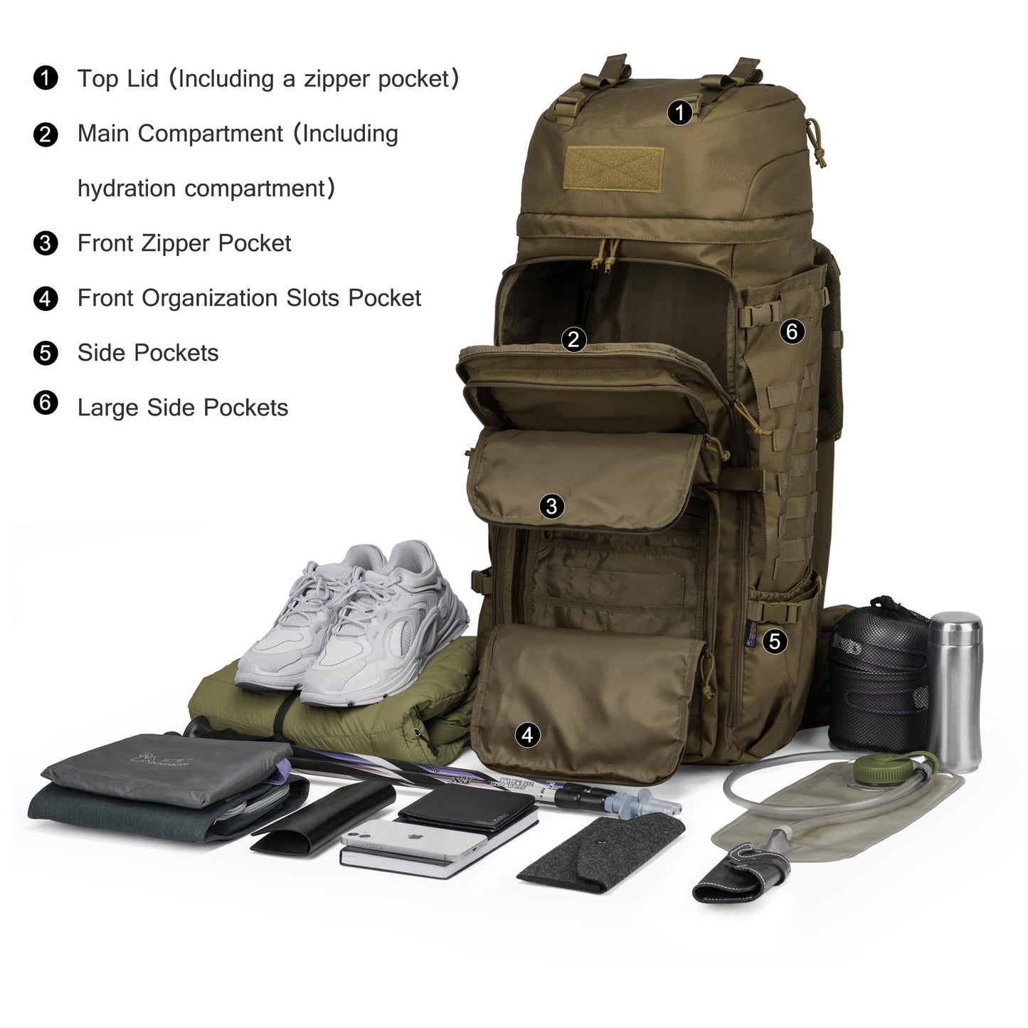ELB Marder Mardingtop 75L Rucksack Taktischer Rucksack Wanderrucksack Trekkingrucksack YKK Zipper mit der großen Kapazität