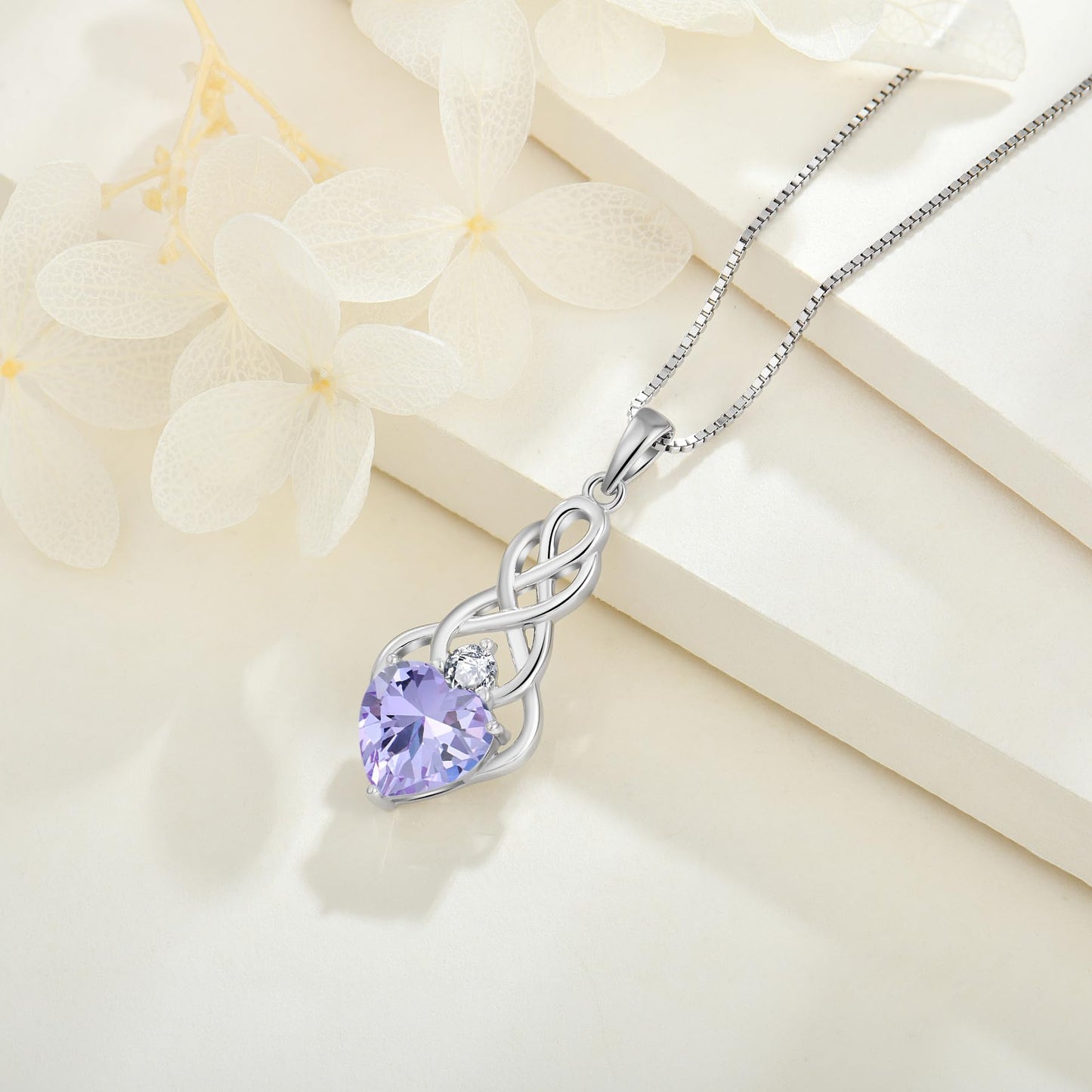 FJ Unendlichkeit Keltischer Knoten Kette Damen 925 Sterling Silber Geburtsstein Anhänger Irischer Glücksschmuck Geschenke für Frauen Mutter Freundin Mama