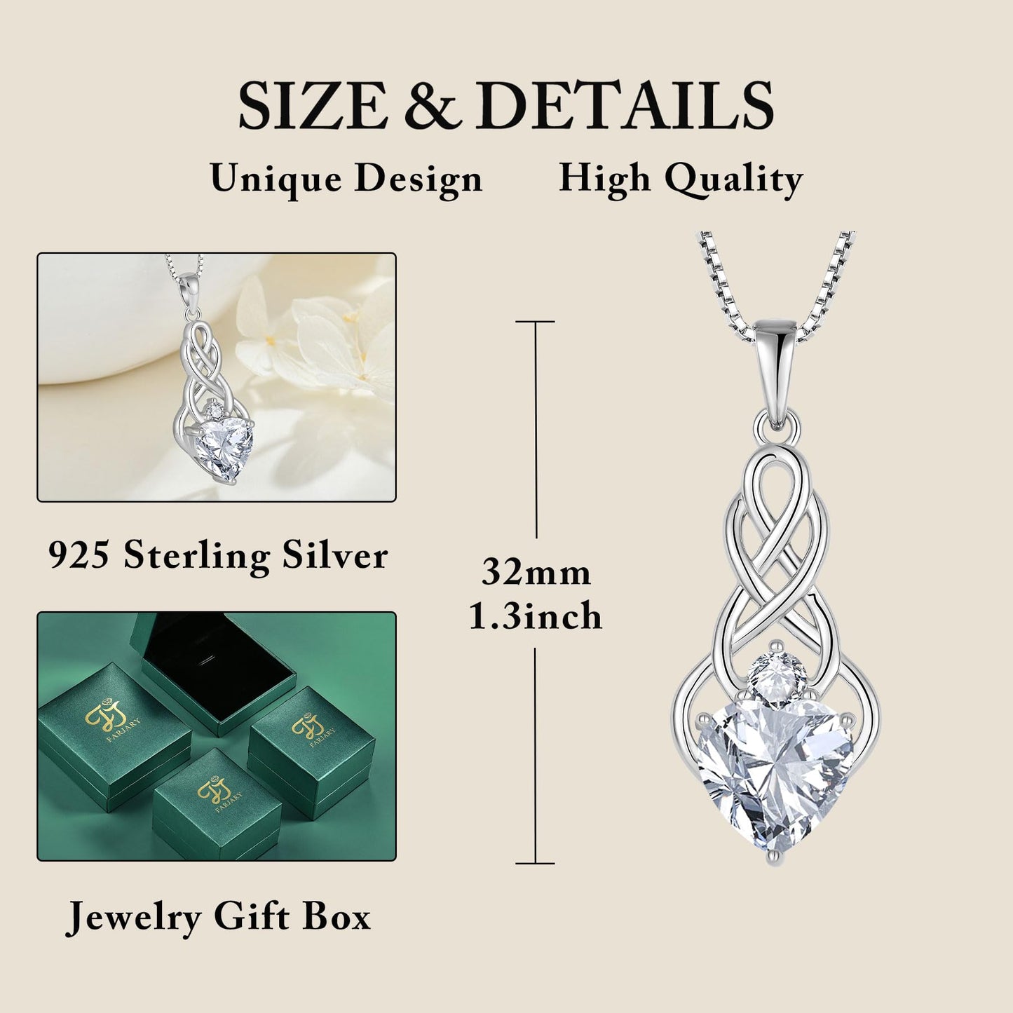FJ Unendlichkeit Keltischer Knoten Kette Damen 925 Sterling Silber Geburtsstein Anhänger Irischer Glücksschmuck Geschenke für Frauen Mutter Freundin Mama