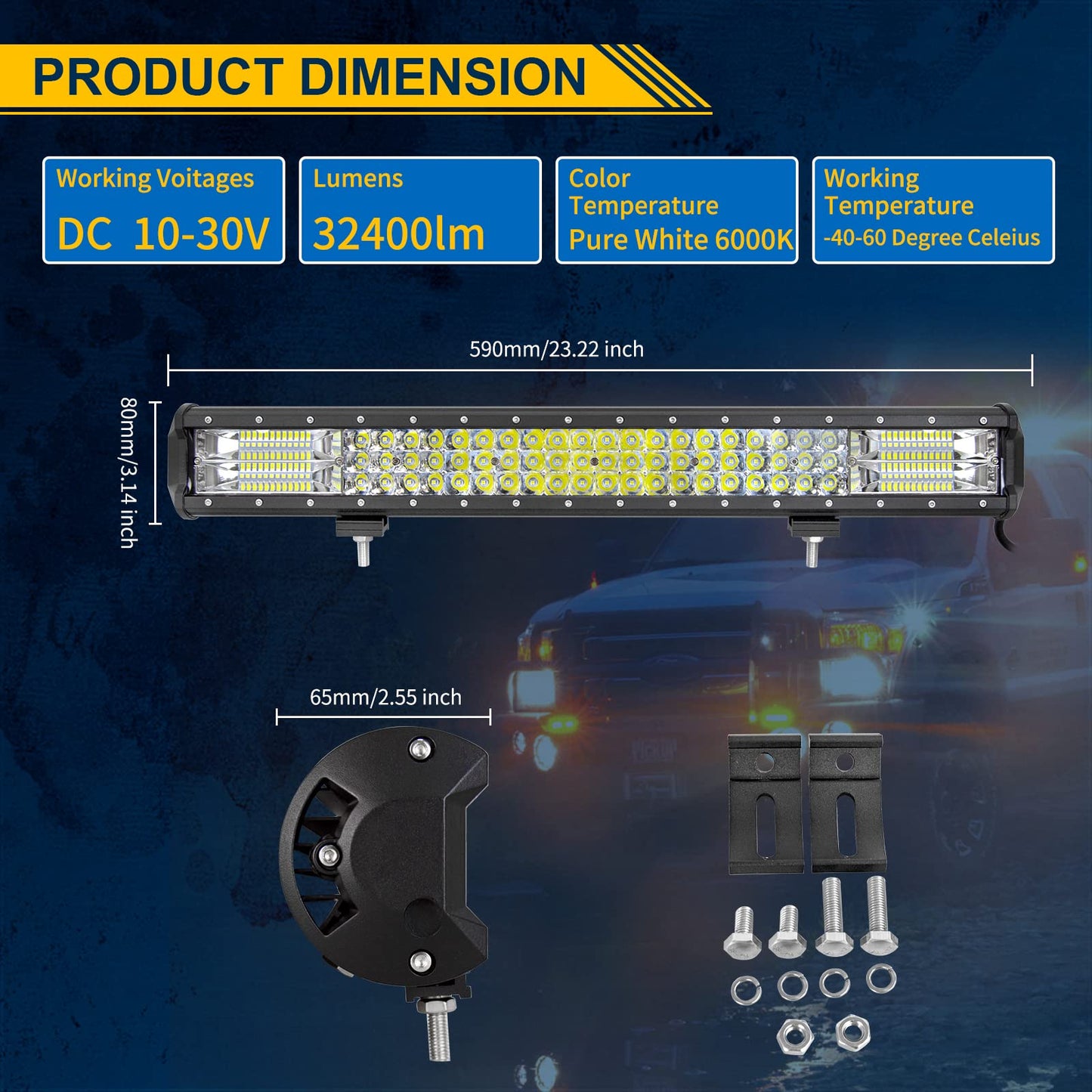 ELB AUXTINGS 22 Zoll 324W dreireihiger LED Arbeitslicht Bar Autoscheinwerfer Offroad Flutlicht Scheinwerfer 6000K imprägniern IP67 Arbeits-Licht 12V 24V