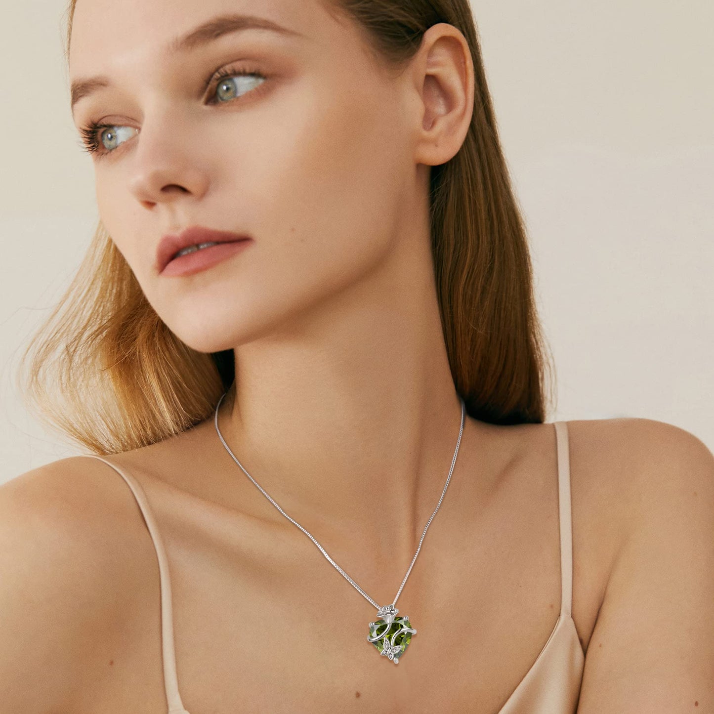 FJ Herz Geburtsstein Kette Damen 925 Sterling Silber Schmetterling Kette Anhänger mit Rose Blume Schmuck Geschenke für Frauen Mutter Freundin Mama
