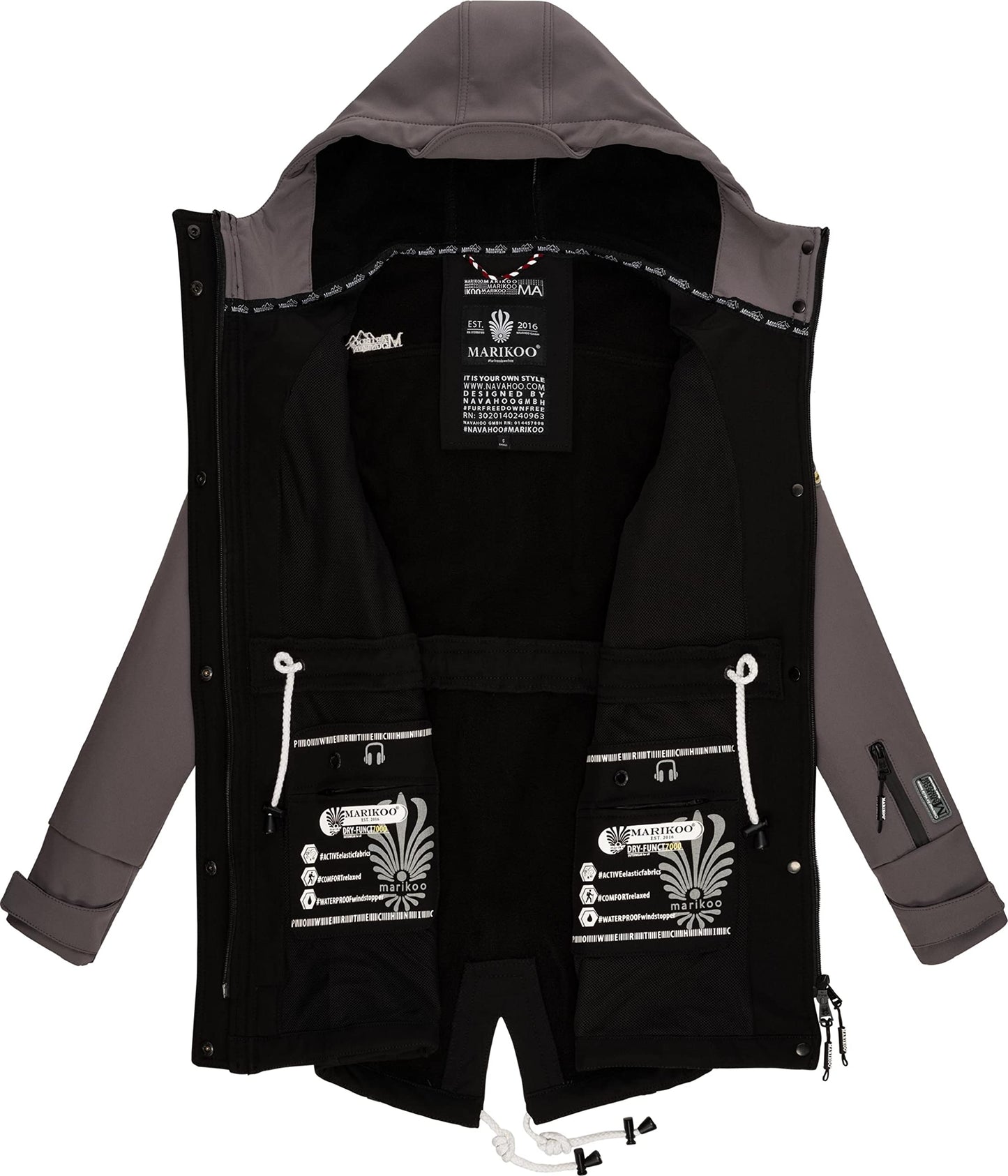 MARIKOO Damen Übergangsjacke Softshellmantel wasserdicht atmungsaktiv mit Kapuze Zimtzicke XS-3XL