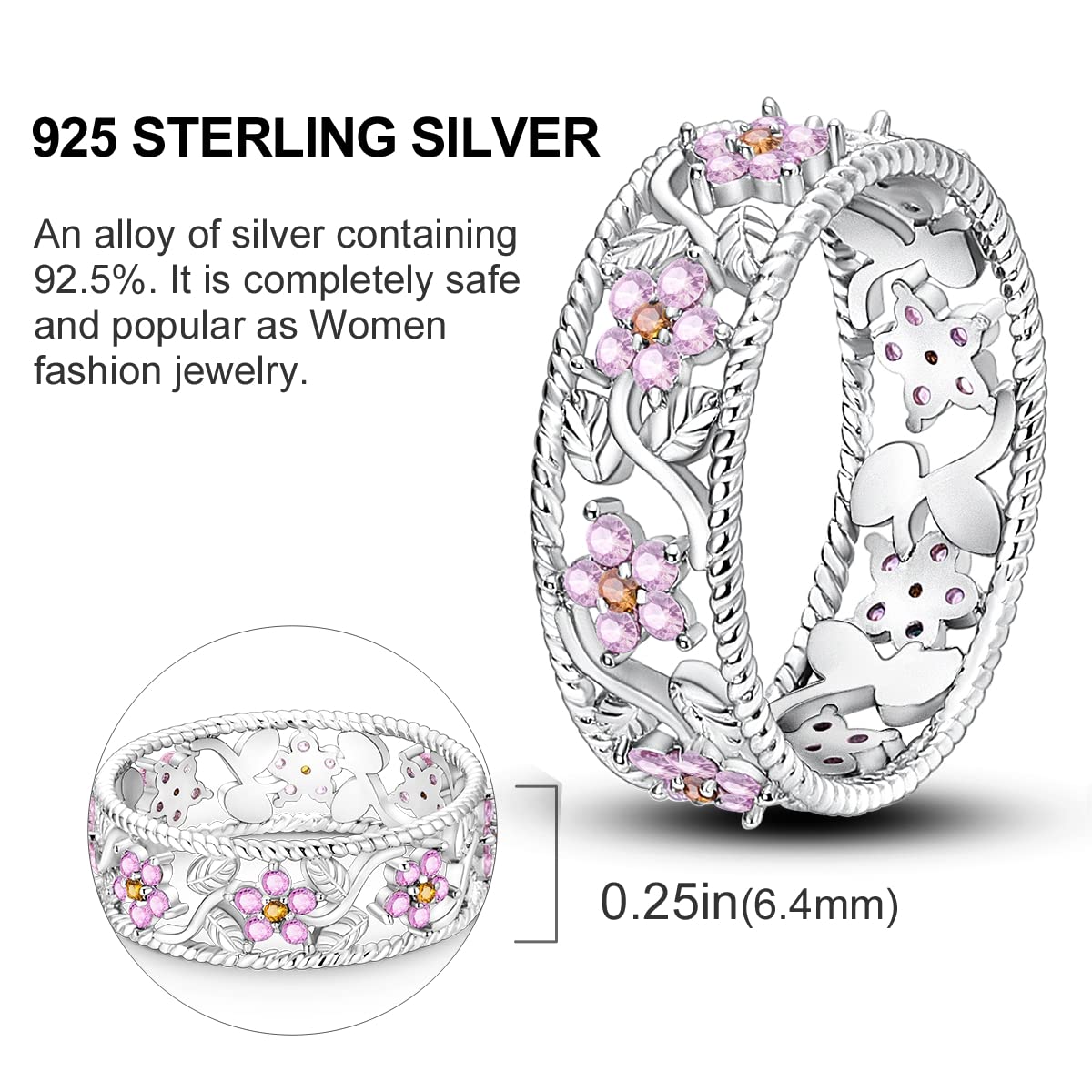 NARMO 925 Sterling Silber Frauen Ringe Mond Stern Ring Evil Eye Ring Bunte Cubic Zirkonia Ring Stapelbare Vintage Ringe Statement Ringe für Frauen Größe 52-60mm