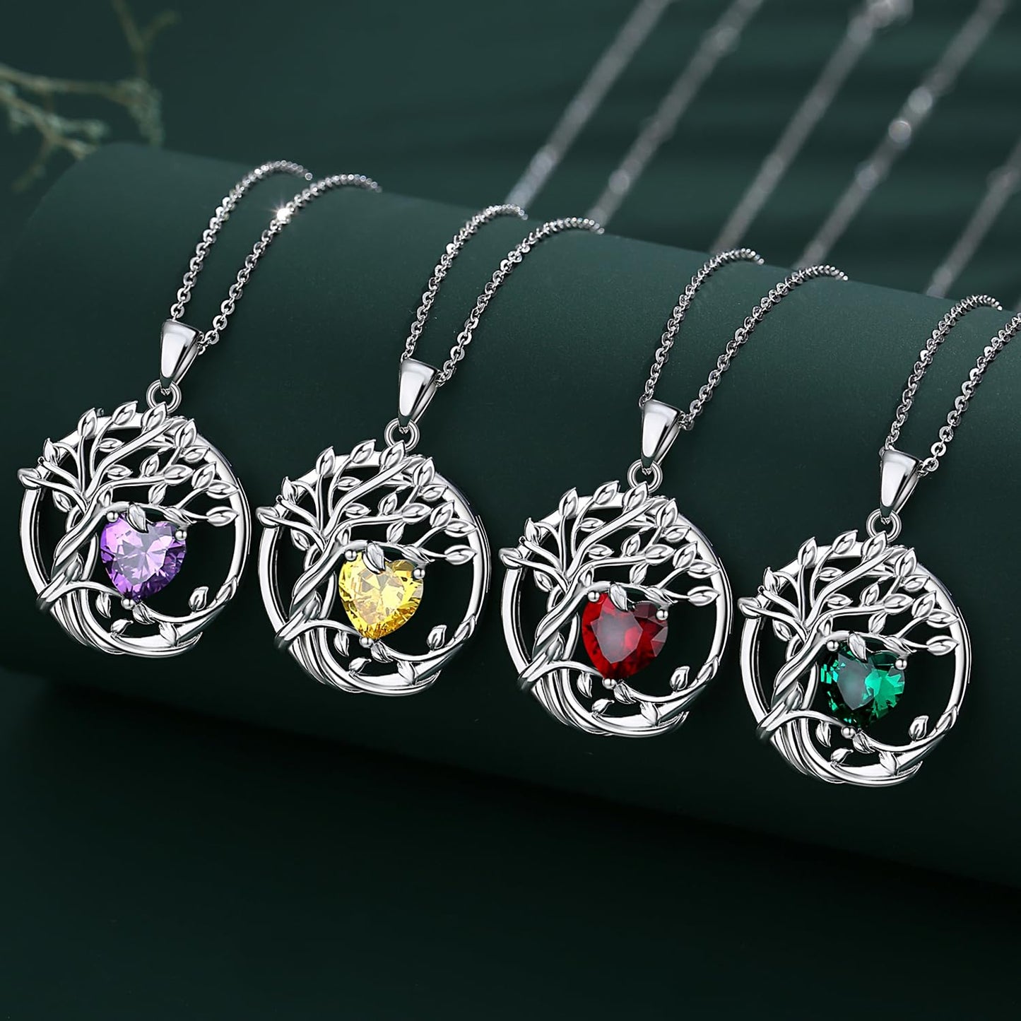 Edersee Lebensbaum Birthstone Kette für Damen 925 Sterling Silber Baum des Lebens Birthstone Anhänger Halskette Schmuck Geschenke für Frauen Mädchen, Kettenlänge: 40+5 cm