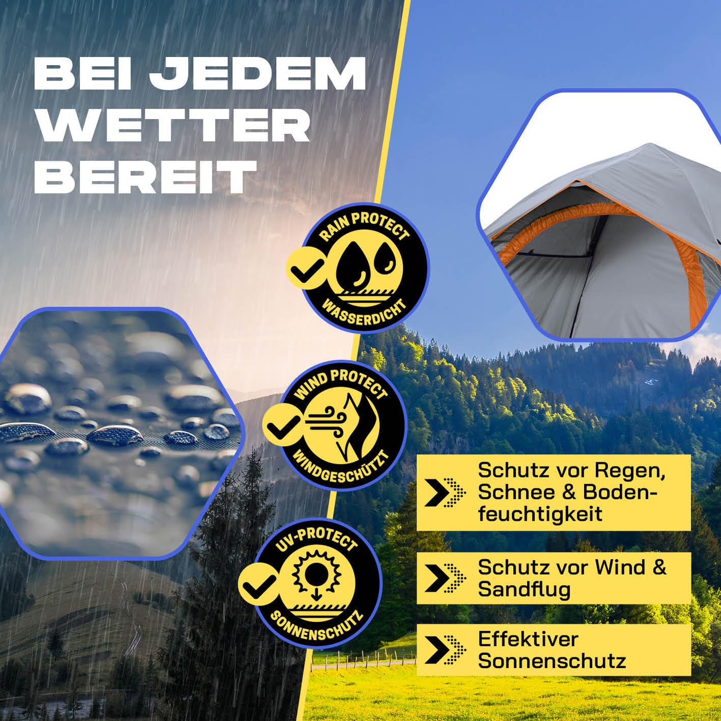 Lumaland Camping Zelt | Leichtes Pop Up Wurfzelt | 2-3 Personen Kuppelzelt | Trekking & Festival Igluzelt | Sekundenzelt Wasserdicht 210x190x110cm | Wind- & Sonnenschutz | Mit 1 & 2 Eingängen