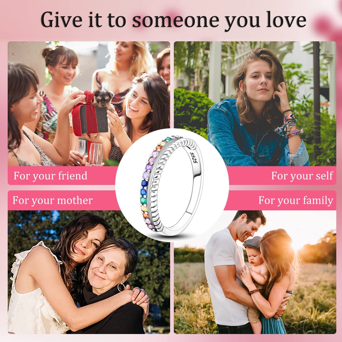 NARMO 925 Sterling Silber Frauen Ringe Mond Stern Ring Evil Eye Ring Bunte Cubic Zirkonia Ring Stapelbare Vintage Ringe Statement Ringe für Frauen Größe 52-60mm