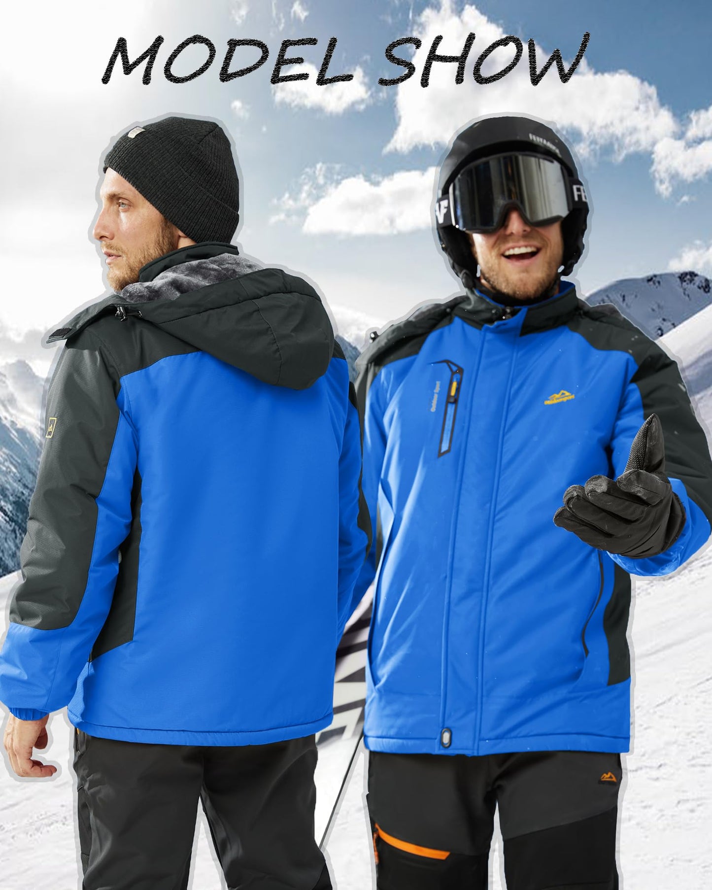 KEFITEVD Snowboardjacke Herren Warm Gefüttert Skijacke Wasserdicht Softshell Jacke mit Kapuze Fleece Winterjacke Atmungsaktiv Funktionsjacke