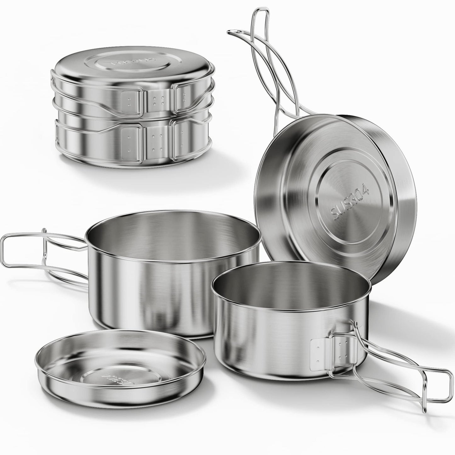 Bestargot Camping Kochgeschirr Set Kochtopf mit Pfanne,Outdoor Kochgeschirr Picknick Topf,Ultraleicht Camping Topf Pfanne Set,Camping Geschirr Set für Bushcraft