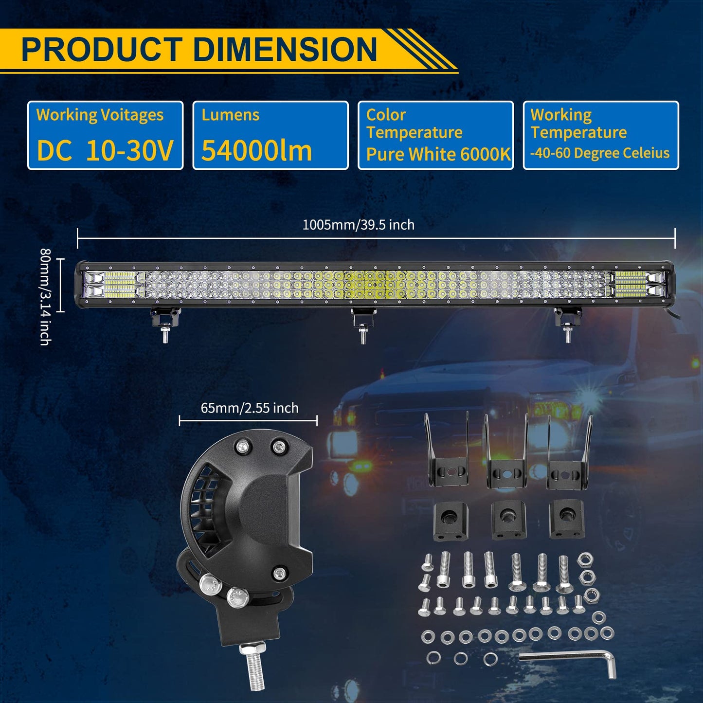ELB AUXTINGS 22 Zoll 324W dreireihiger LED Arbeitslicht Bar Autoscheinwerfer Offroad Flutlicht Scheinwerfer 6000K imprägniern IP67 Arbeits-Licht 12V 24V