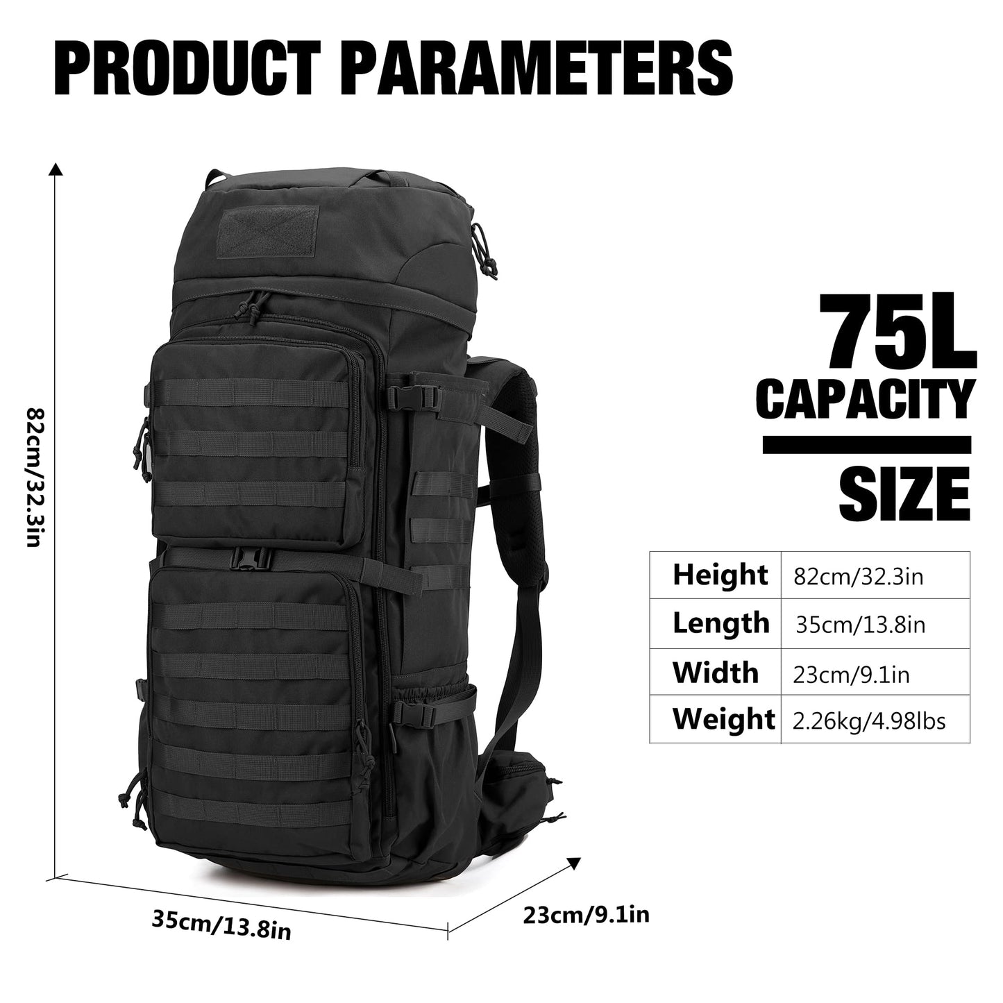 ELB Marder Mardingtop 75L Rucksack Taktischer Rucksack Wanderrucksack Trekkingrucksack YKK Zipper mit der großen Kapazität