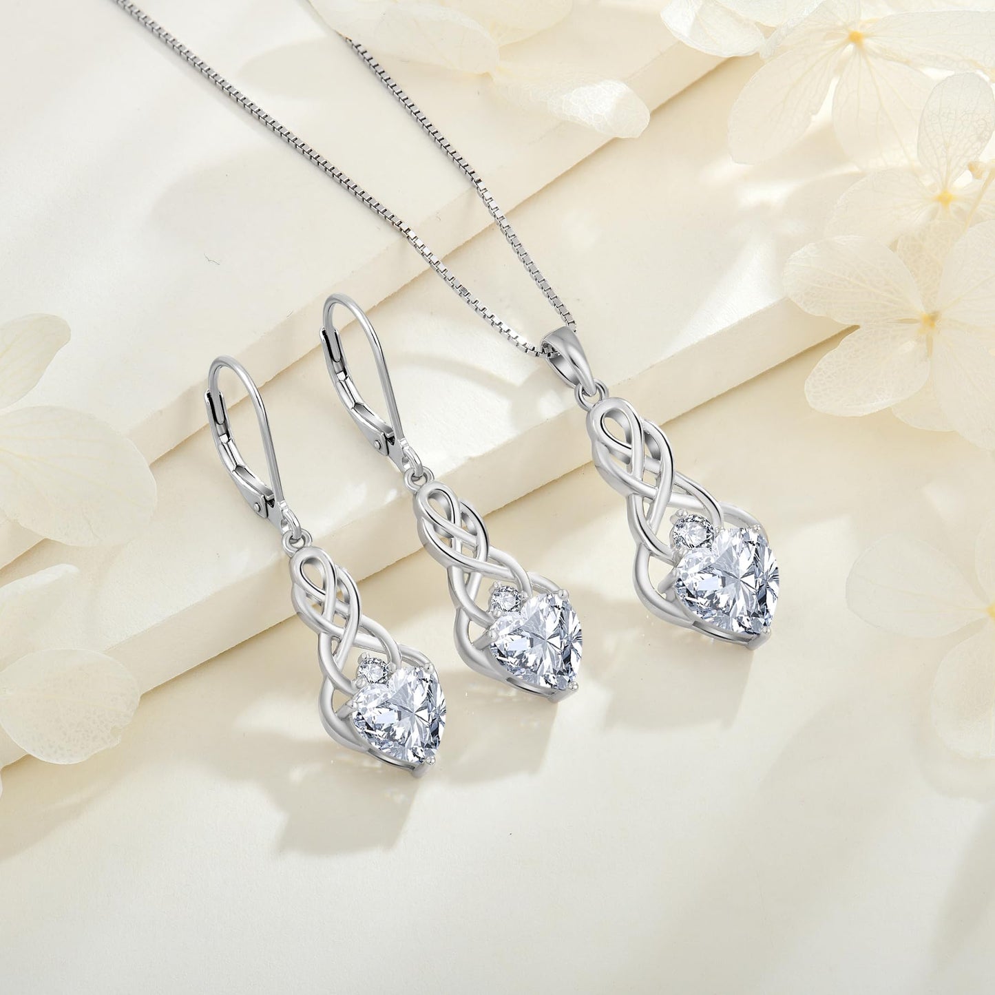 FJ Unendlichkeit Keltischer Knoten Kette Damen 925 Sterling Silber Geburtsstein Anhänger Irischer Glücksschmuck Geschenke für Frauen Mutter Freundin Mama