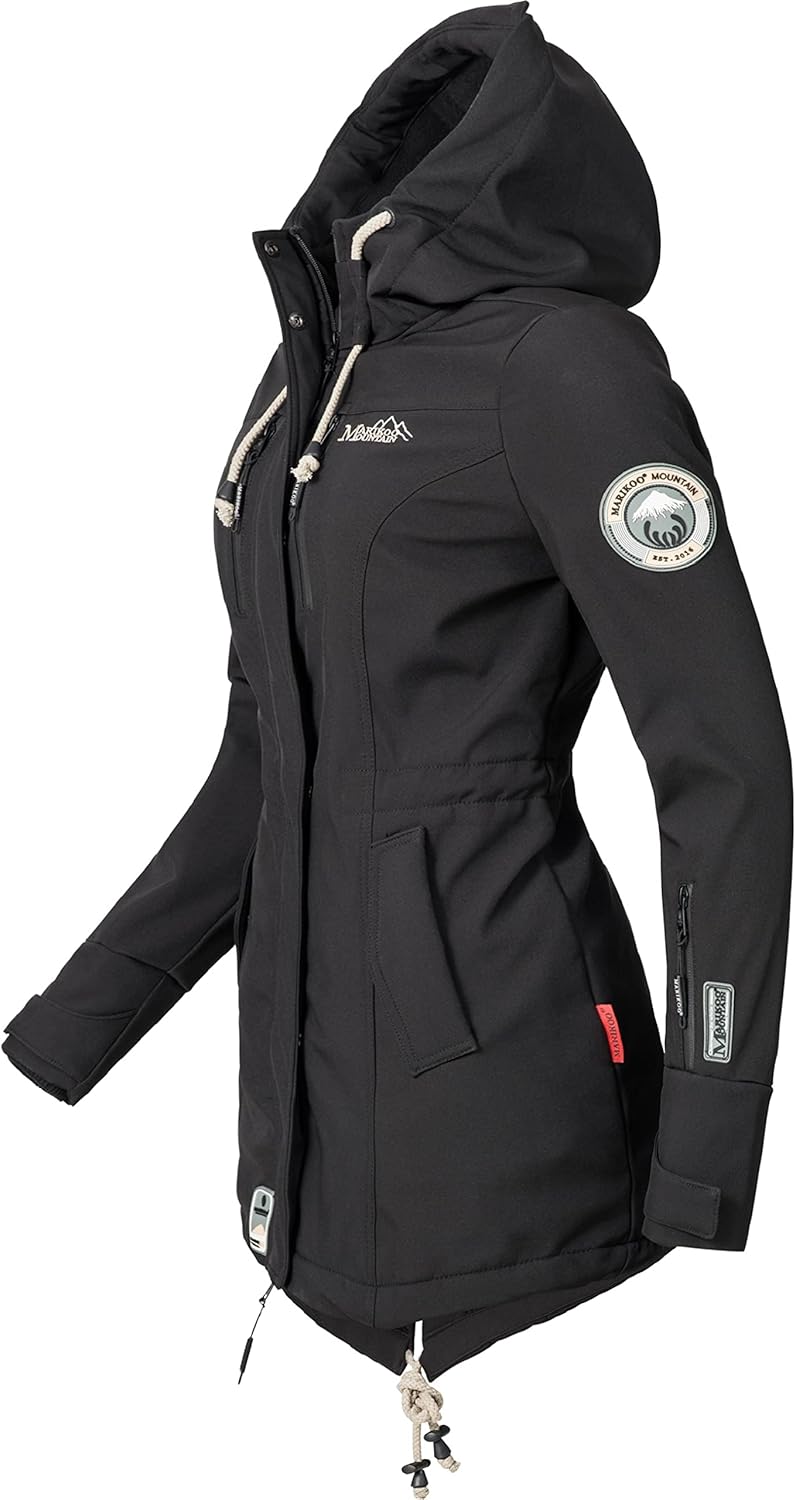 MARIKOO Damen Übergangsjacke Softshellmantel wasserdicht atmungsaktiv mit Kapuze Zimtzicke XS-3XL