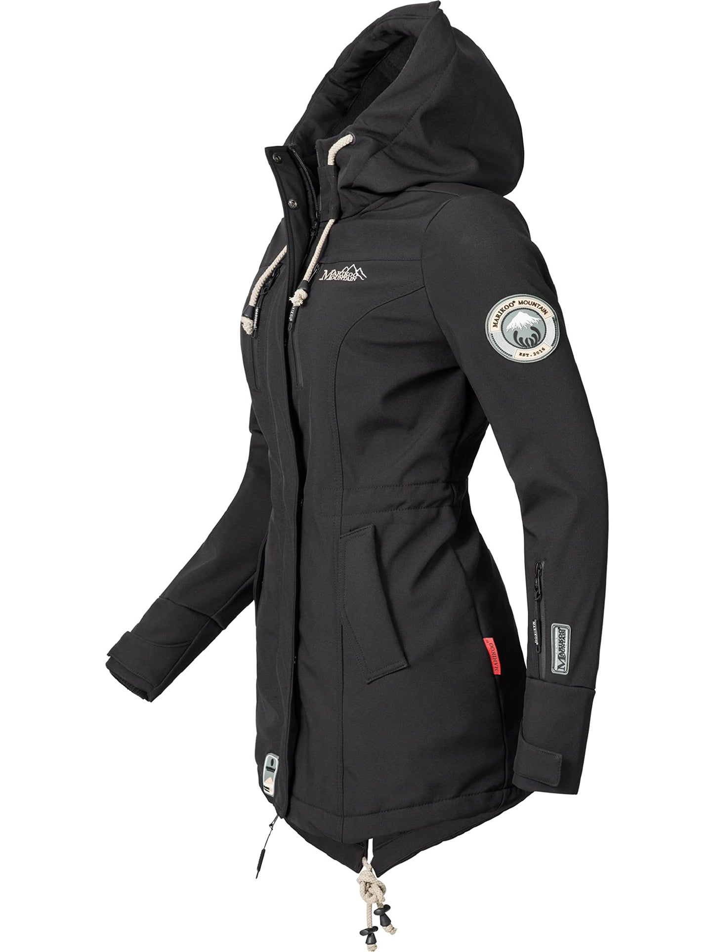 MARIKOO Damen Übergangsjacke Softshellmantel wasserdicht atmungsaktiv mit Kapuze Zimtzicke XS-3XL