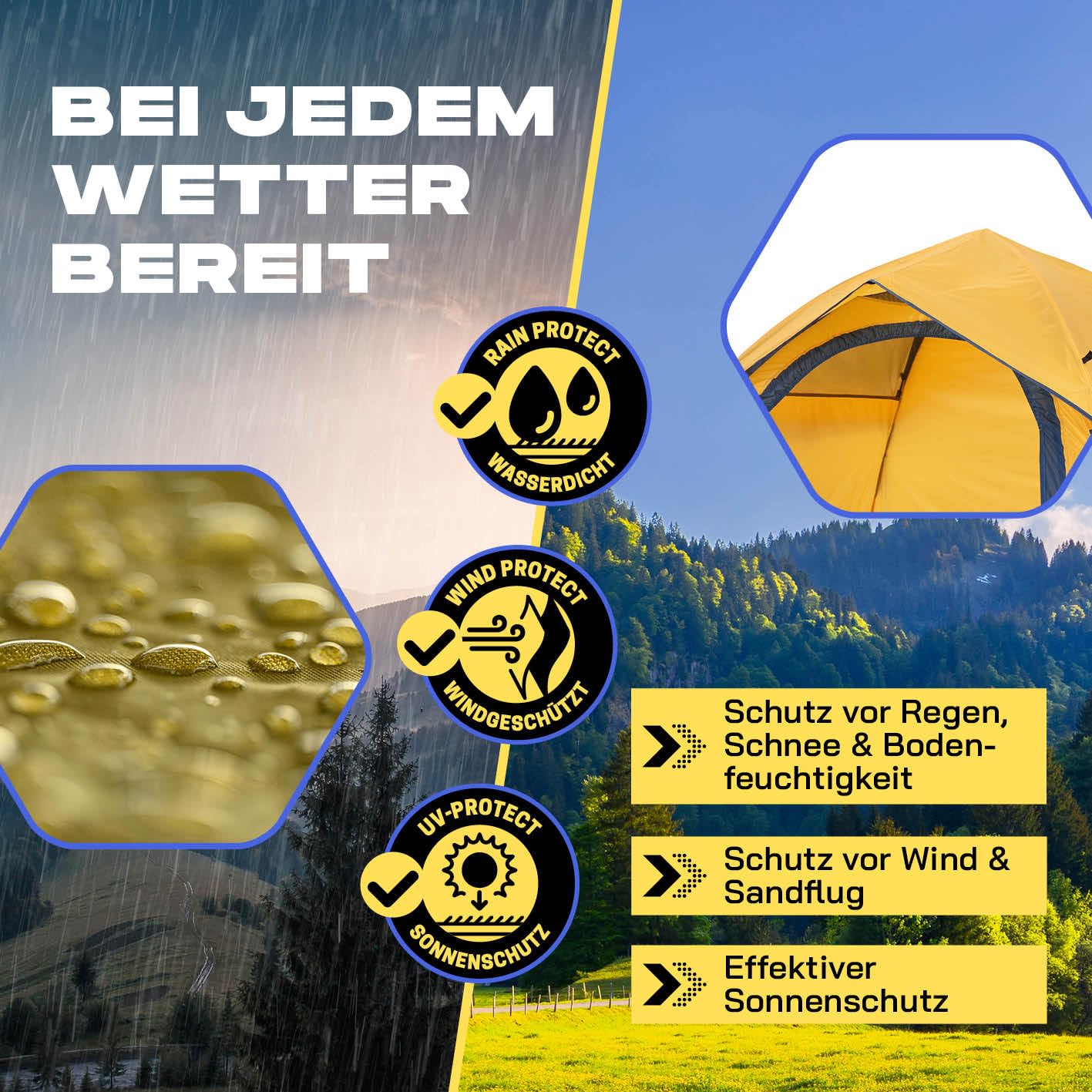 Lumaland Camping Zelt | Leichtes Pop Up Wurfzelt | 2-3 Personen Kuppelzelt | Trekking & Festival Igluzelt | Sekundenzelt Wasserdicht 210x190x110cm | Wind- & Sonnenschutz | Mit 1 & 2 Eingängen