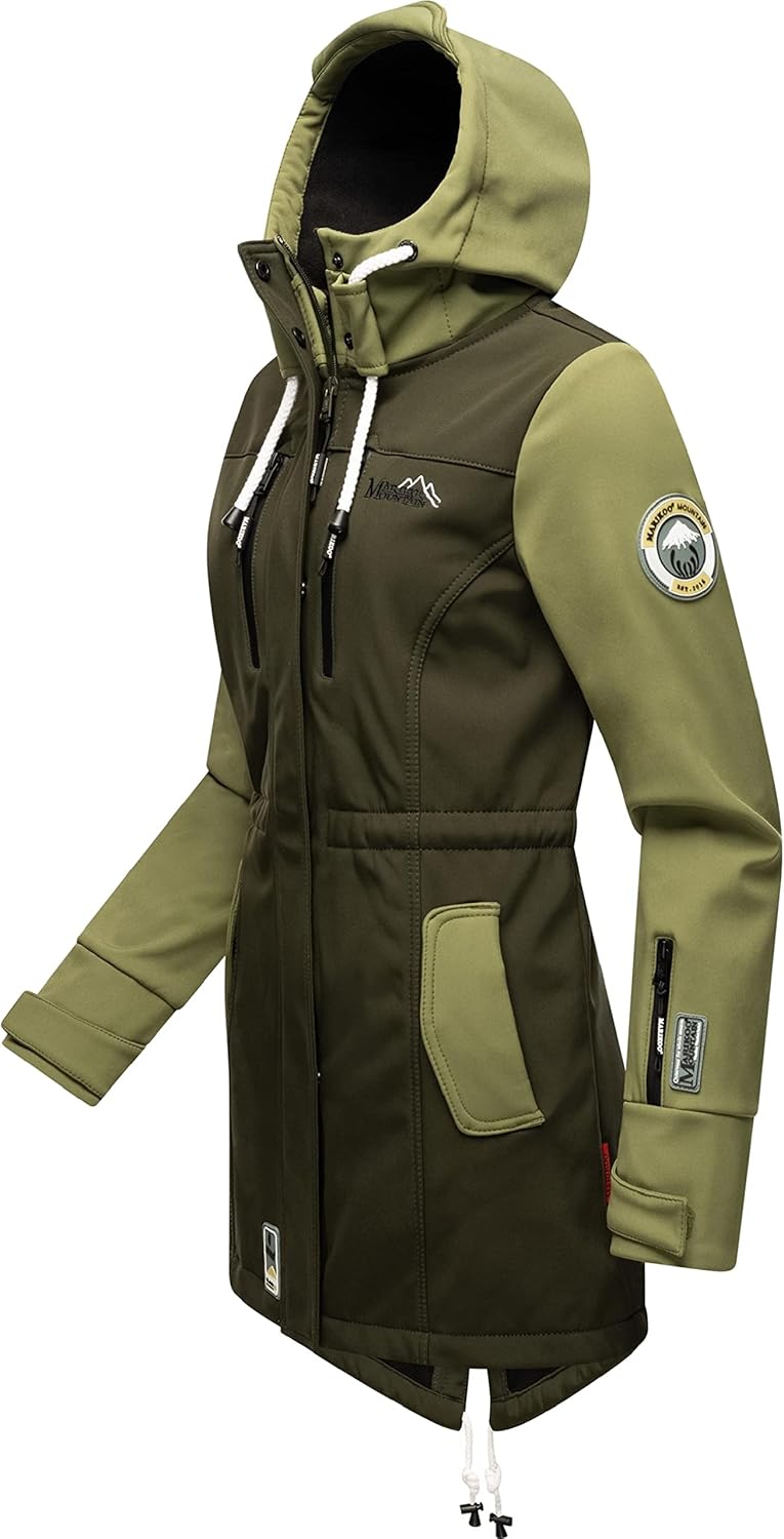 MARIKOO Damen Übergangsjacke Softshellmantel wasserdicht atmungsaktiv mit Kapuze Zimtzicke XS-3XL