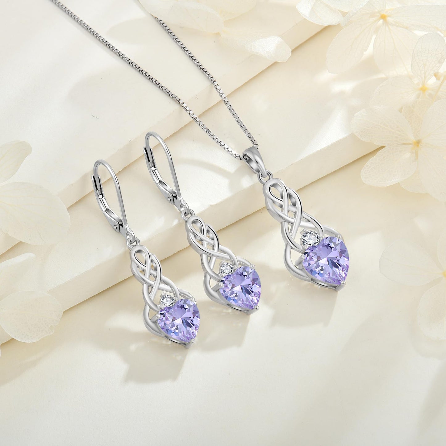 FJ Unendlichkeit Keltischer Knoten Kette Damen 925 Sterling Silber Geburtsstein Anhänger Irischer Glücksschmuck Geschenke für Frauen Mutter Freundin Mama
