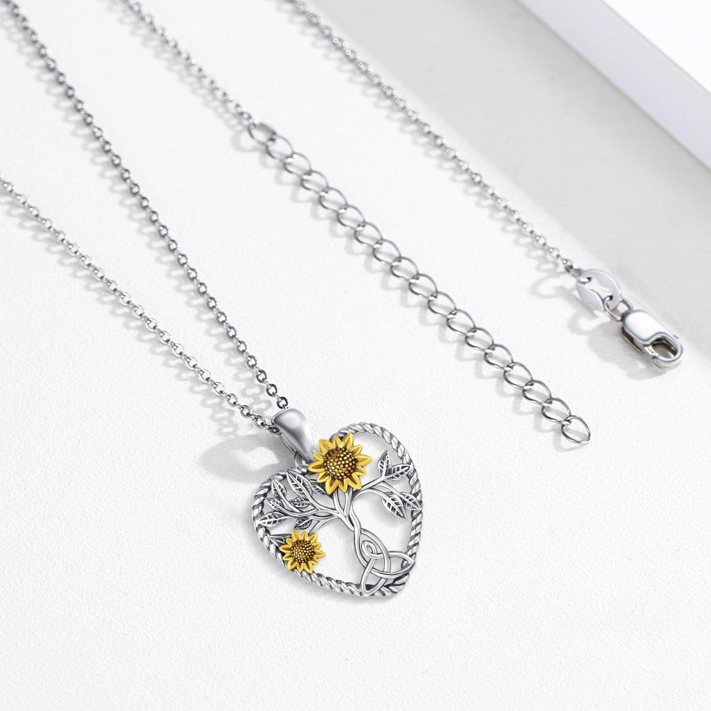 Ederseensucht-Sonnenblumen-Halskette, 925er Sterlingsilber, Gänseblümchen/Rose/Mondstein, Sonnenblumen-Baum des Lebens-Anhänger-Halskette, Sonnenblumen-Schmuck, Geschenke für Frauen, Mädchen, Mütter