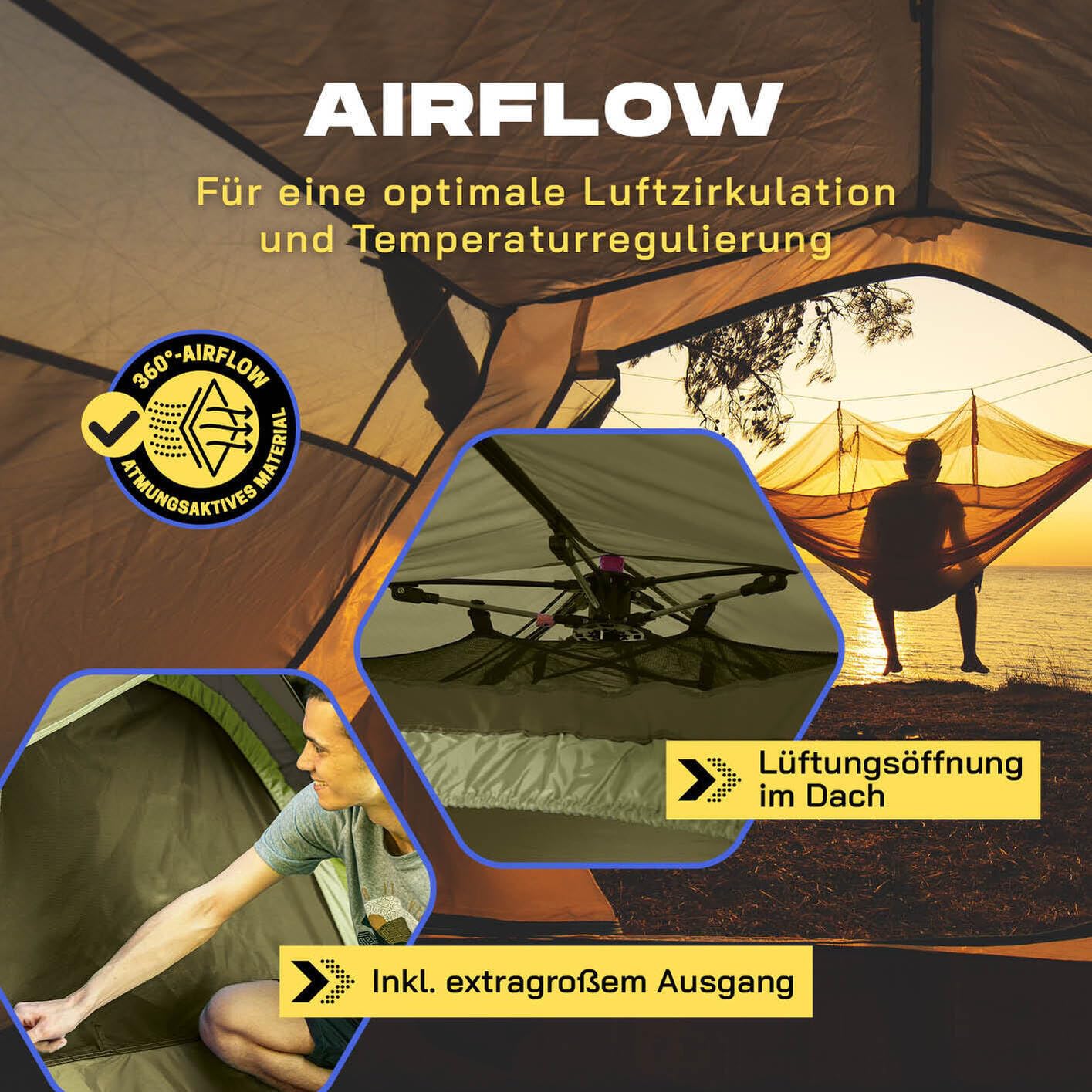 Lumaland Camping Zelt | Leichtes Pop Up Wurfzelt | 2-3 Personen Kuppelzelt | Trekking & Festival Igluzelt | Sekundenzelt Wasserdicht 210x190x110cm | Wind- & Sonnenschutz | Mit 1 & 2 Eingängen