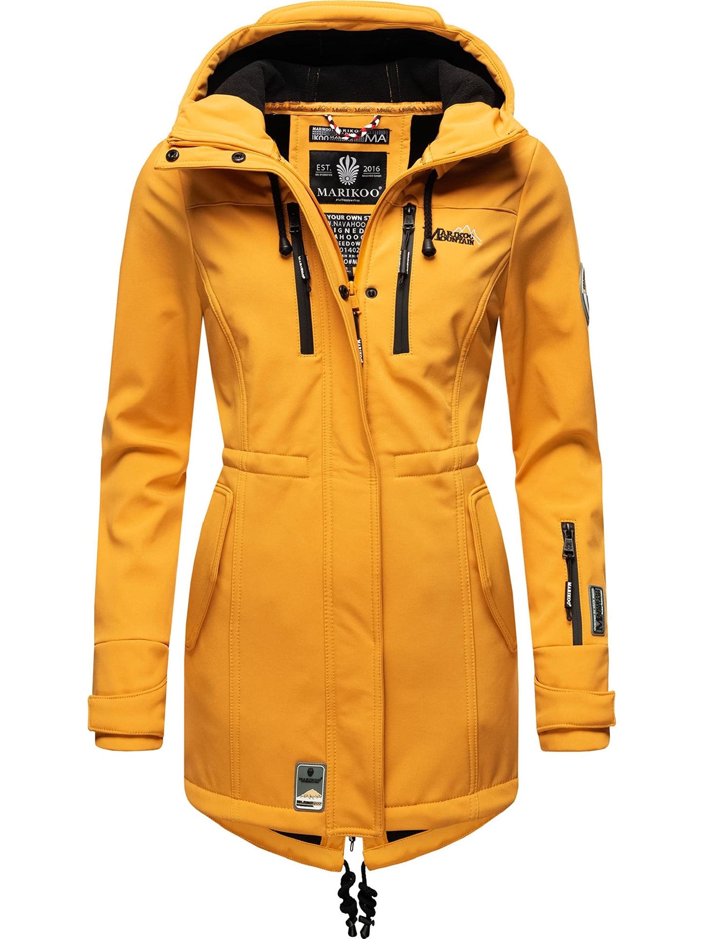 MARIKOO Damen Übergangsjacke Softshellmantel wasserdicht atmungsaktiv mit Kapuze Zimtzicke XS-3XL