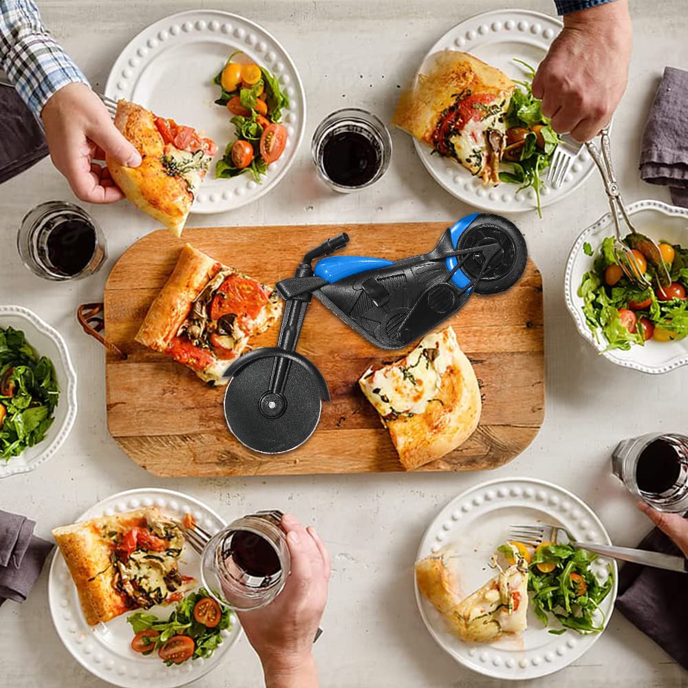 ELB Biker Motorrad Pizzaschneider, Lustige Pizza Schneider Edelstahl Kunststoff Pizzaroller Pizzarad Pizzamesser, Pizza Cutter mit Scharfem Schneiderad & Ständer für Weihnachten Kreativ Geschenke (Rot)