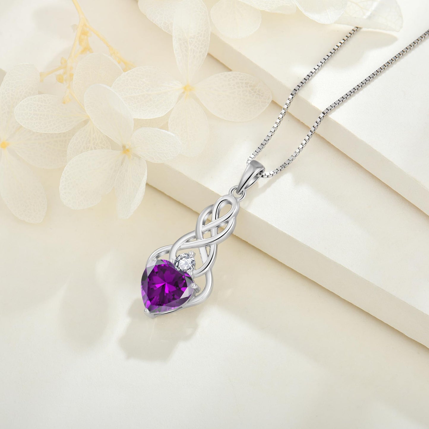 FJ Unendlichkeit Keltischer Knoten Kette Damen 925 Sterling Silber Geburtsstein Anhänger Irischer Glücksschmuck Geschenke für Frauen Mutter Freundin Mama