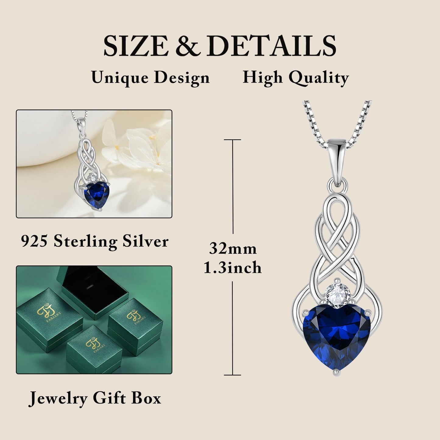 FJ Unendlichkeit Keltischer Knoten Kette Damen 925 Sterling Silber Geburtsstein Anhänger Irischer Glücksschmuck Geschenke für Frauen Mutter Freundin Mama