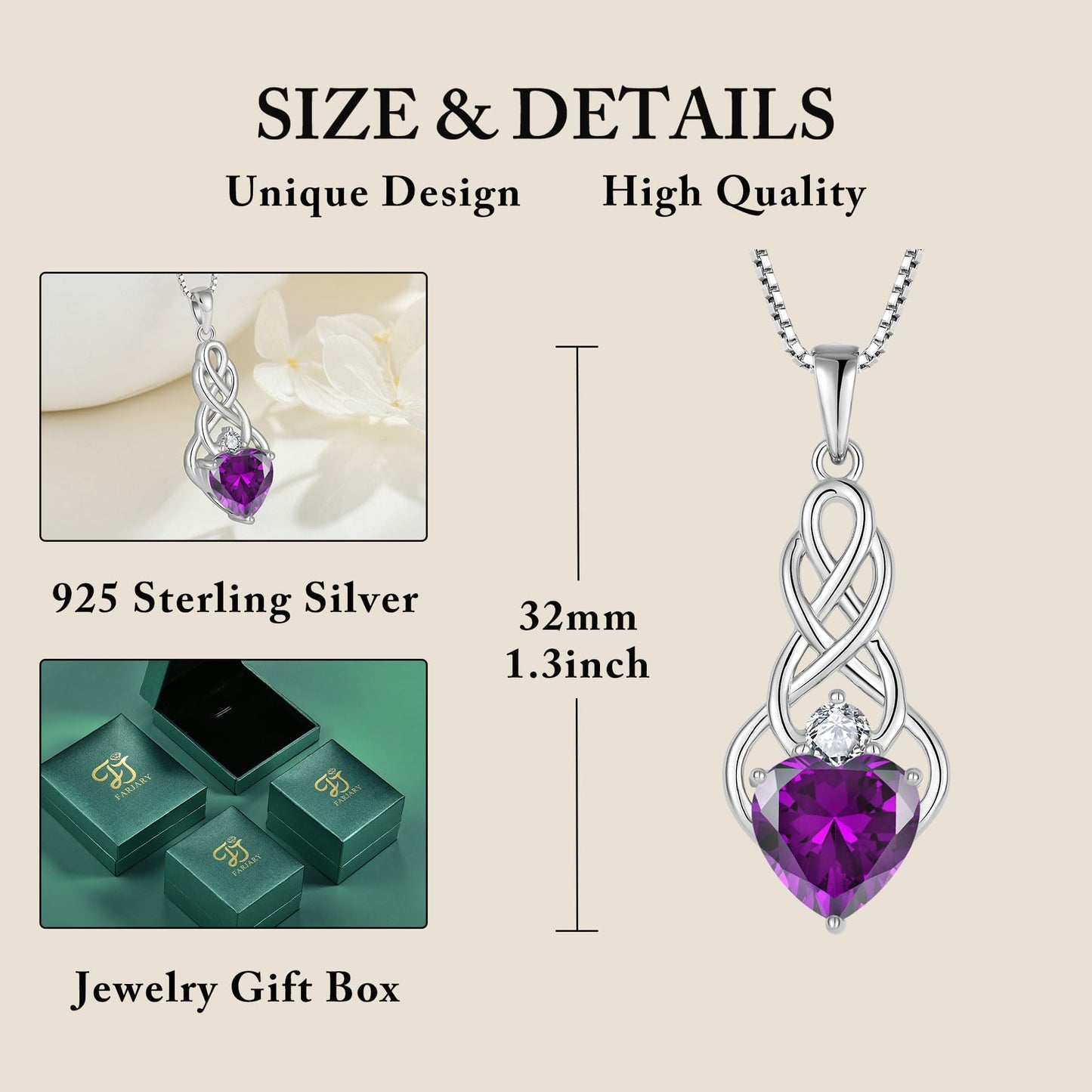 FJ Unendlichkeit Keltischer Knoten Kette Damen 925 Sterling Silber Geburtsstein Anhänger Irischer Glücksschmuck Geschenke für Frauen Mutter Freundin Mama