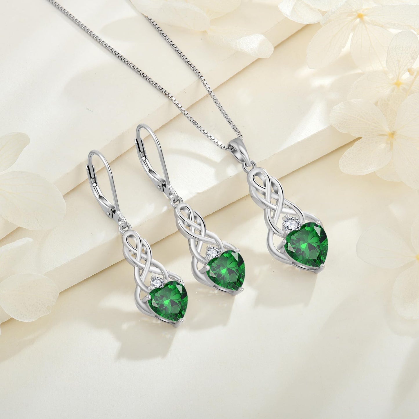 FJ Unendlichkeit Keltischer Knoten Kette Damen 925 Sterling Silber Geburtsstein Anhänger Irischer Glücksschmuck Geschenke für Frauen Mutter Freundin Mama