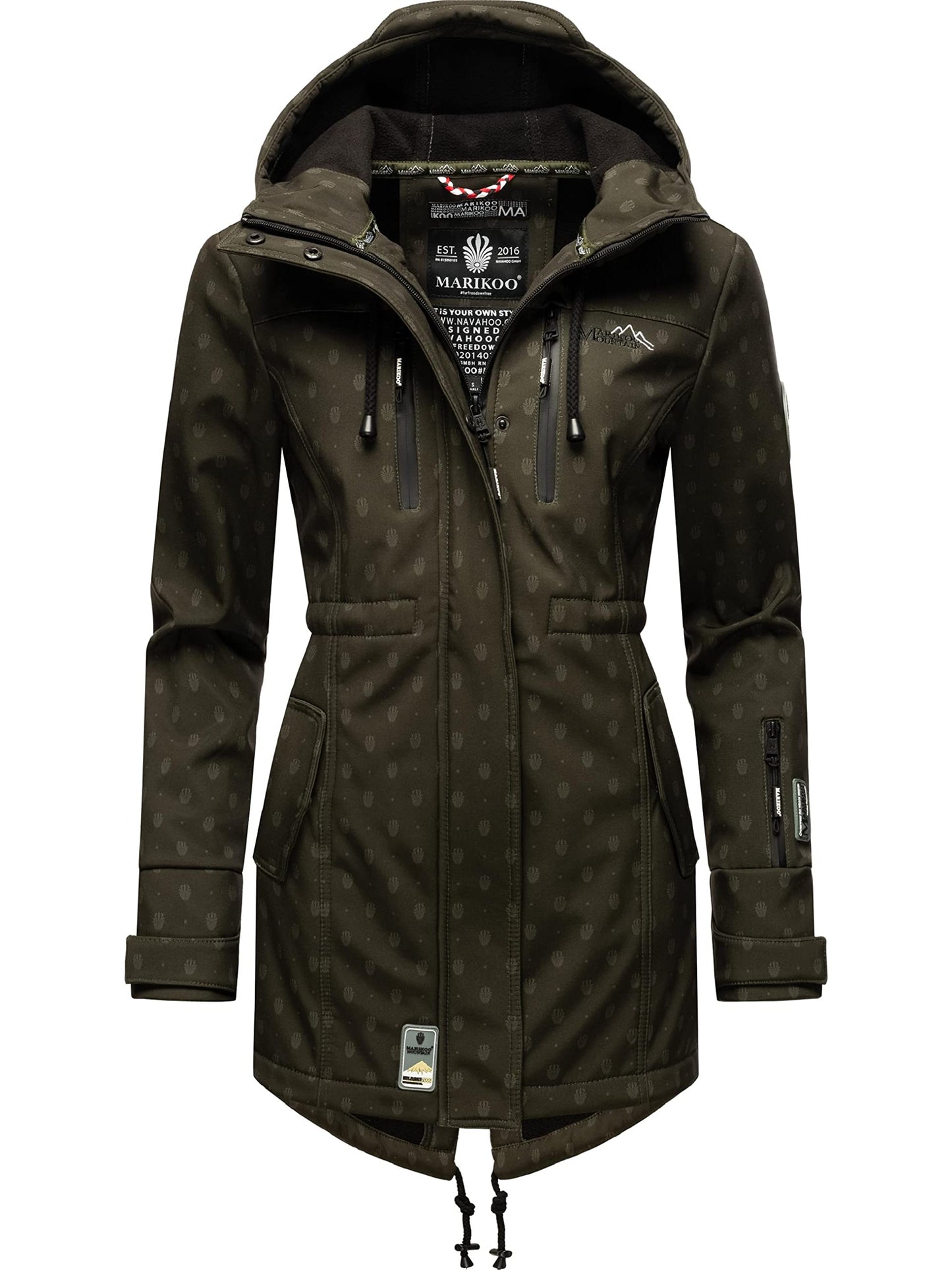 MARIKOO Damen Übergangsjacke Softshellmantel wasserdicht atmungsaktiv mit Kapuze Zimtzicke XS-3XL